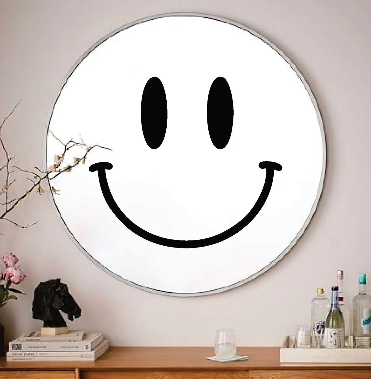 Smiley Face For Mirror Wall Decal Sticker Vinyl Art Wall Bedroom Home Decor Inspirational Motivational Girls Teen Beauty Lashes Brows Make Up Cute Trendy Happy Smile Funny 1