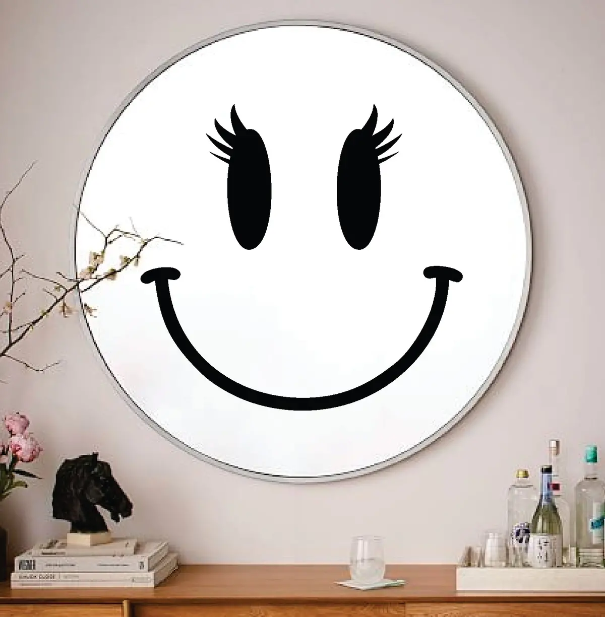 Smiley Face Lashes For Mirror Wall Decal Sticker Vinyl Art Wall Bedroom Home Decor Inspirational Motivational Girls Teen Beauty Eyelashes Brows Make Up Cute Trendy Happy Smile Funny Aesthetic Vanity Women 1