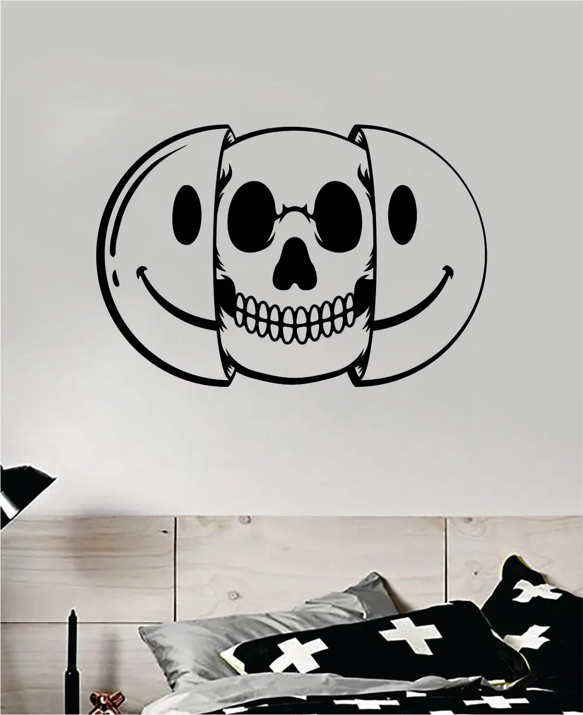 Smiley Face Skull Art Wall Decal Sticker Vinyl Room Bedroom Home Decor Teen Day Of The Dead Zombie Sugarskull Tattoo 1