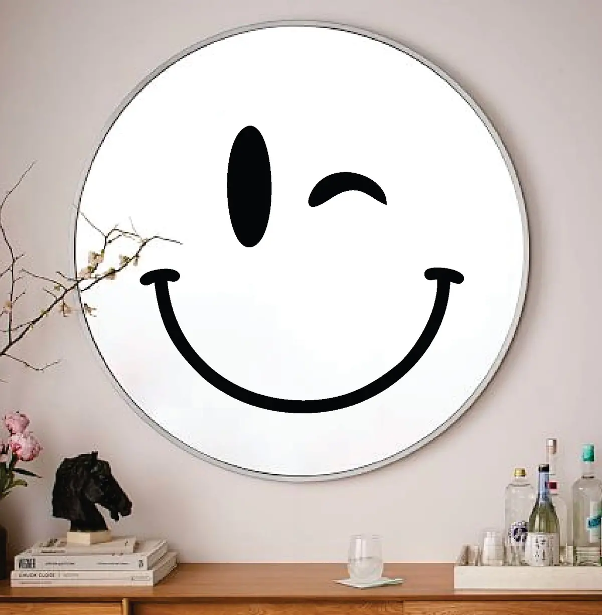 Smiley Face Wink For Mirror Wall Decal Sticker Vinyl Art Wall Bedroom Home Decor Inspirational Motivational Girls Teen Beauty Eyelashes Brows Make Up Cute Trendy Happy Smile Funny Aesthetic Vanity Women 1