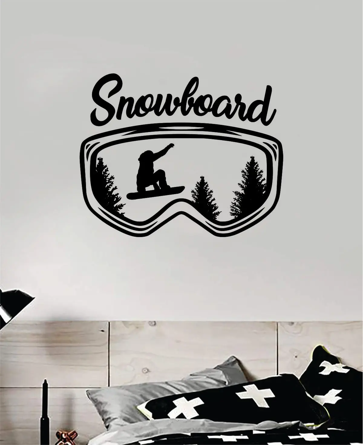 Snowboarding Mountain Trees Goggles Wall Decal Sticker Vinyl Art Bedroom Room Home Decor Teen Baby Boy Girl Nursery Sports Snow Board Winter 1