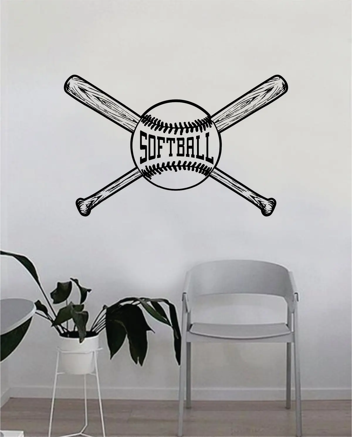 Softball Ball And Bats Wall Decal Sticker Bedroom Living Room Art Vinyl Beautiful Inspirational Sports Teen Softball 1