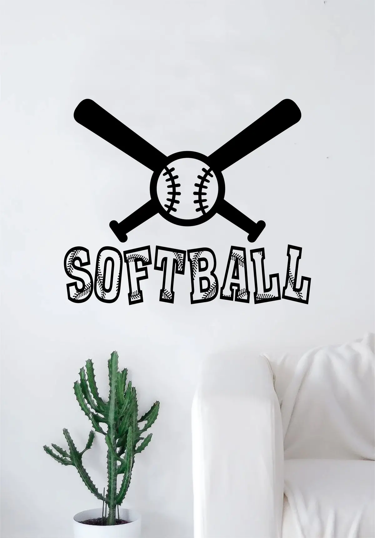 Softball Bats And Ball Wall Decal Sticker Bedroom Living Room Art Vinyl Beautiful Inspirational Sports Teen Baseball Kids Girls 1