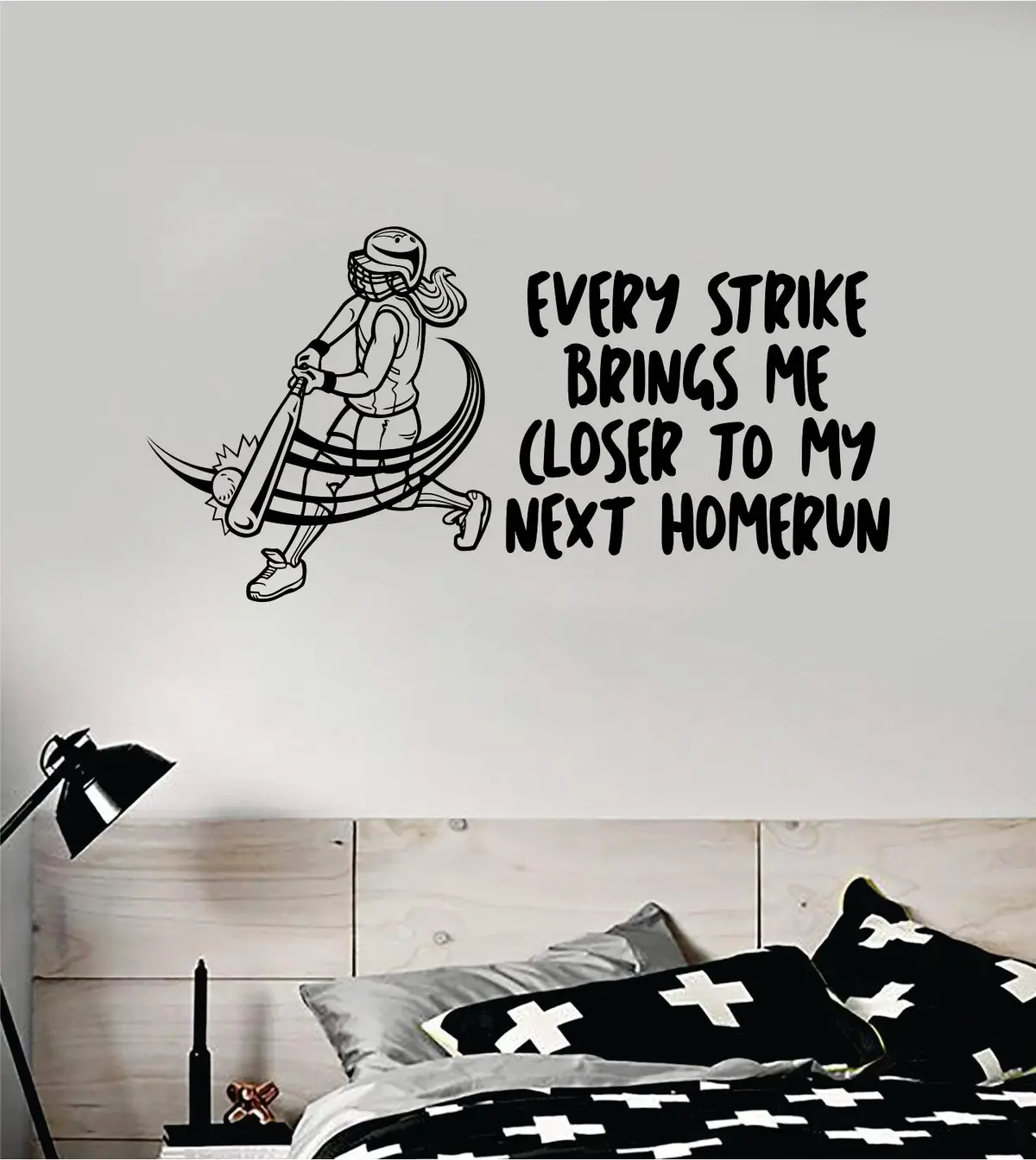 Softball Every Strike Home Run Quote Decal Sticker Wall Vinyl Art Home Decor Inspirational Sports Teen Baby Kids Girls 1