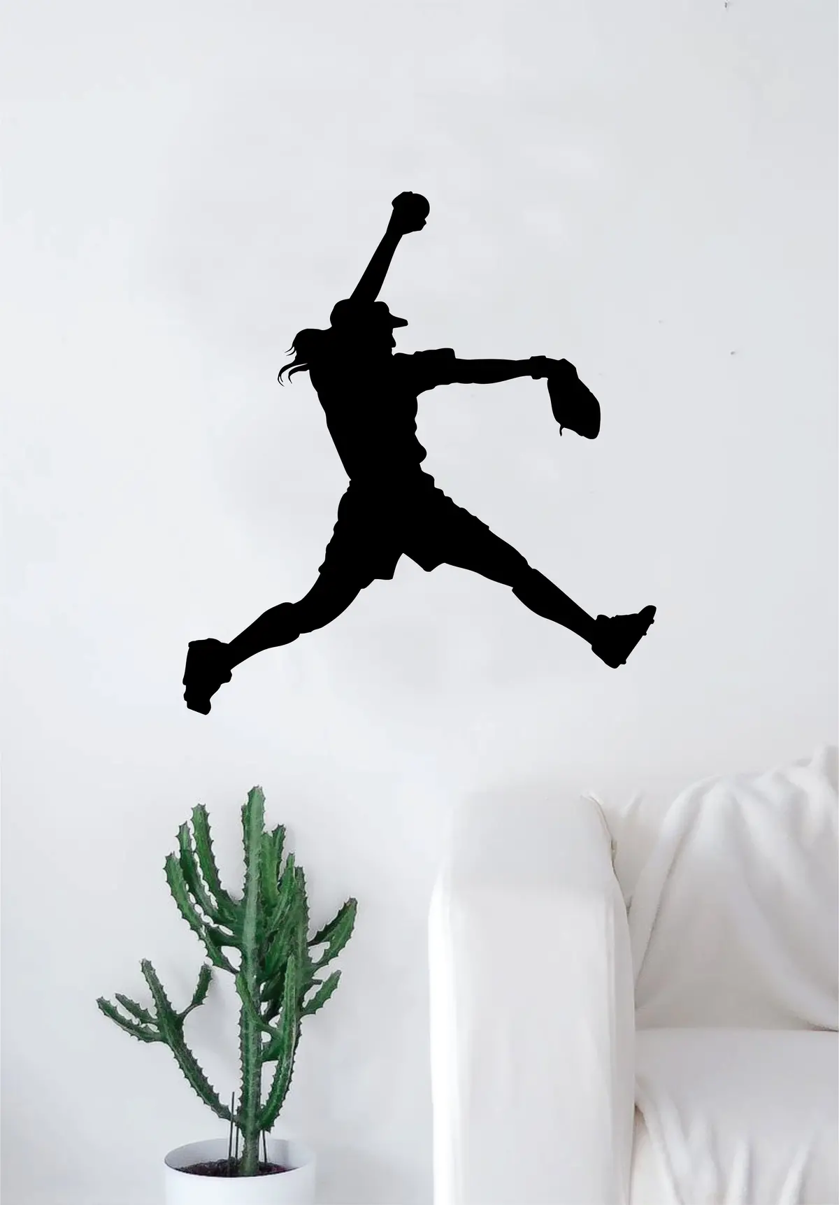 Softball Pitcher Silhouette Wall Decal Decor Art Sticker Vinyl Room Bedroom Home Teen Inspirational Sports Girls Baseball Nursery Kids 1