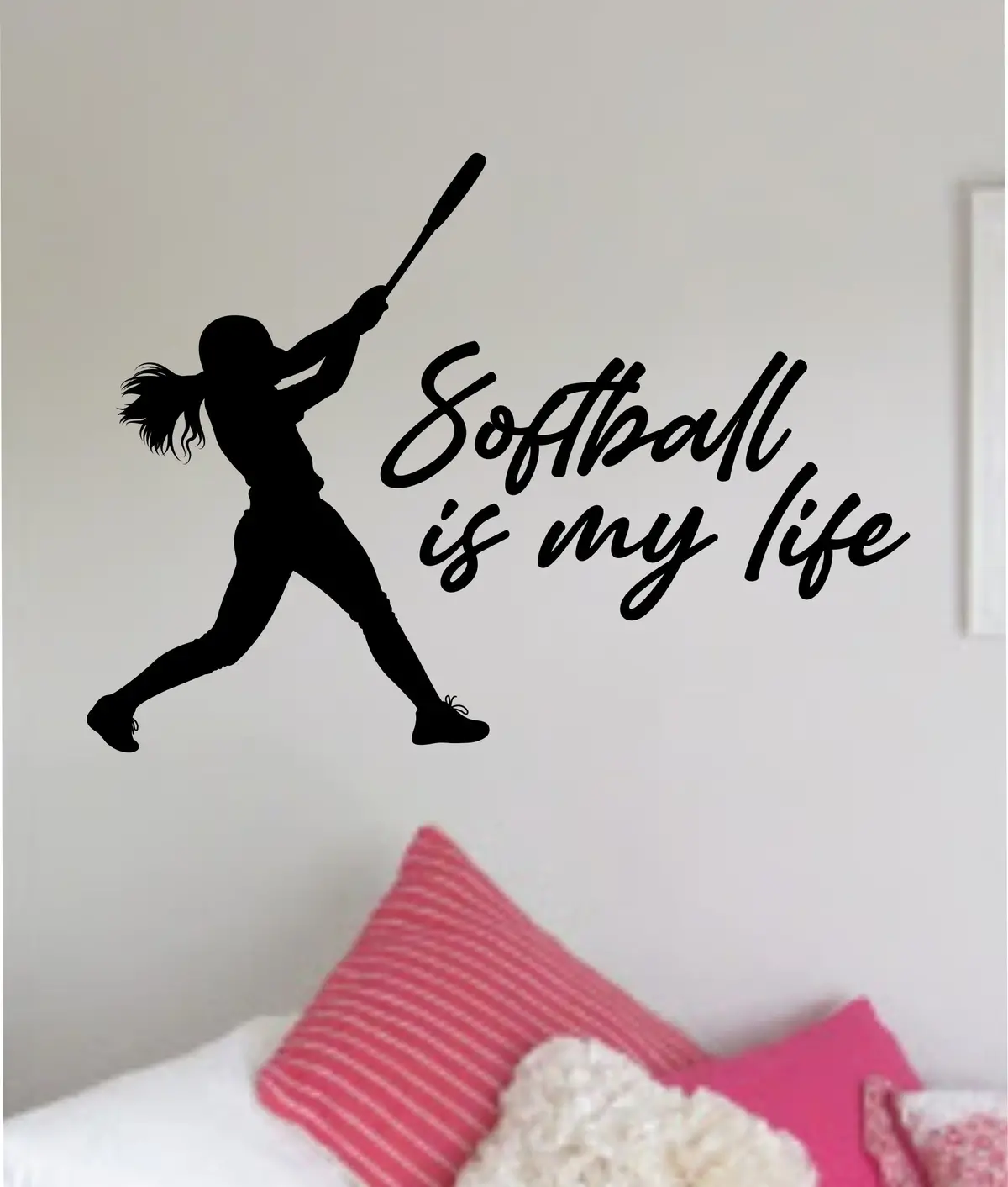 Softball Is My Life V4 Wall Decal Sticker Vinyl Art Bedroom Room Home Decor Quote Ball Kids Teen Baby Boy Girl Nursery School Fitness Inspirational Baseball Homerun 1