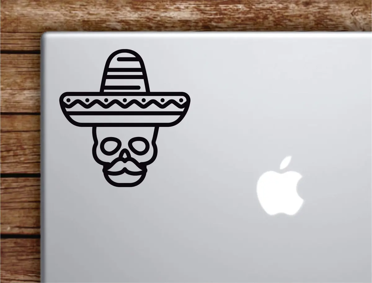 Sombrero Skull Laptop Wall Decal Sticker Vinyl Art Quote Macbook Apple Decor Car Window Truck Teen Inspirational Girls Sugarskull Mexican Tattoo 1