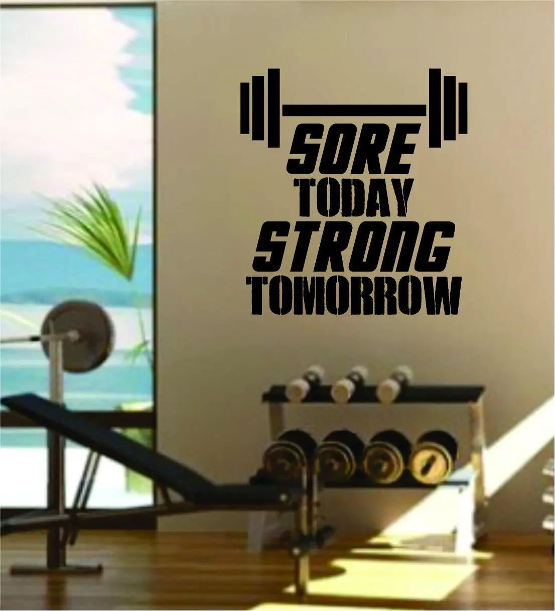 Sore Today Strong Tomorrow V2 Quote Fitness Health Work Out Gym Decal Sticker Wall Vinyl Art Wall Room Decor Weights Motivation 1