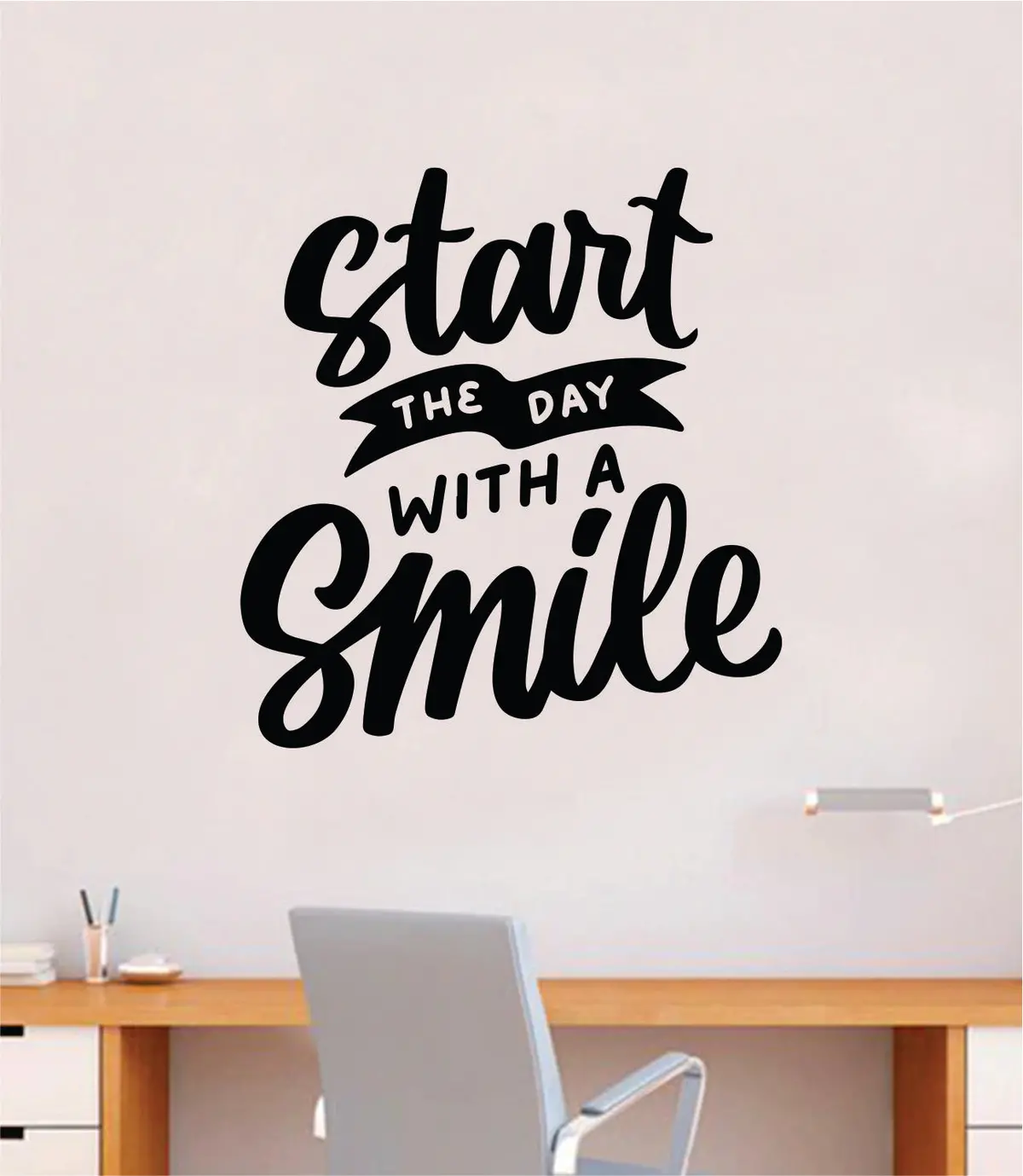 Start The Day With A Smile V2 Quote Wall Decal Sticker Bedroom Room Art Vinyl Inspirational Motivational Kids Teen Baby Nursery School Girls 1