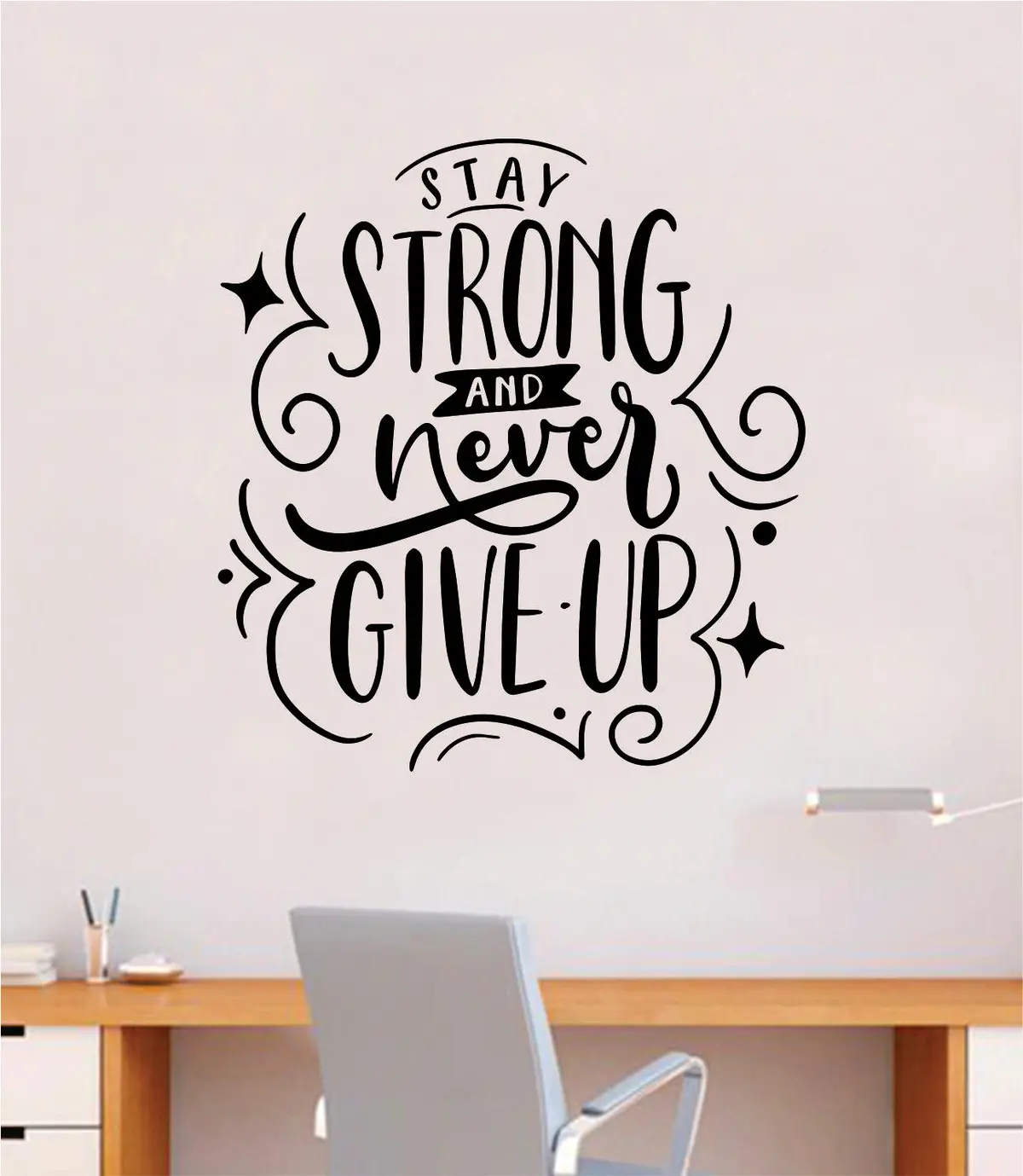 Stay Strong Never Give Up Quote Wall Decal Sticker Bedroom Room Art Vinyl Inspirational Motivational Teen School Baby Nursery Kids Office Gym 1