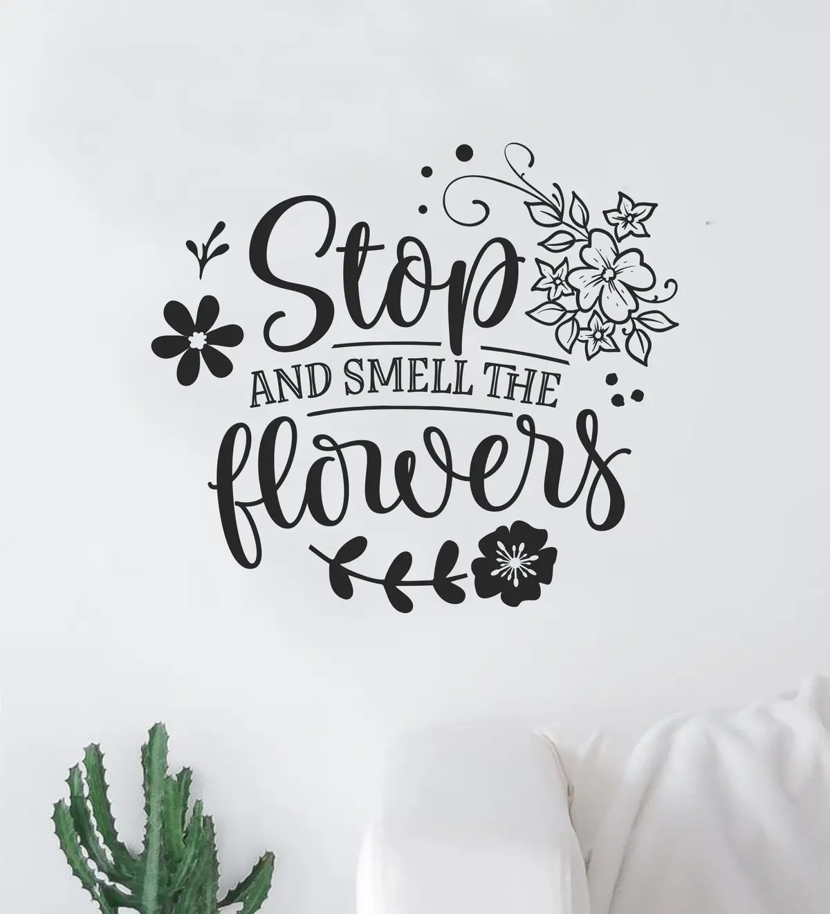 Stop And Smell The Flowers Quote Wall Decal Sticker Bedroom Home Room Art Vinyl Inspirational Motivational Teen Decor Boys Girls Nursery School Plants Nature 1