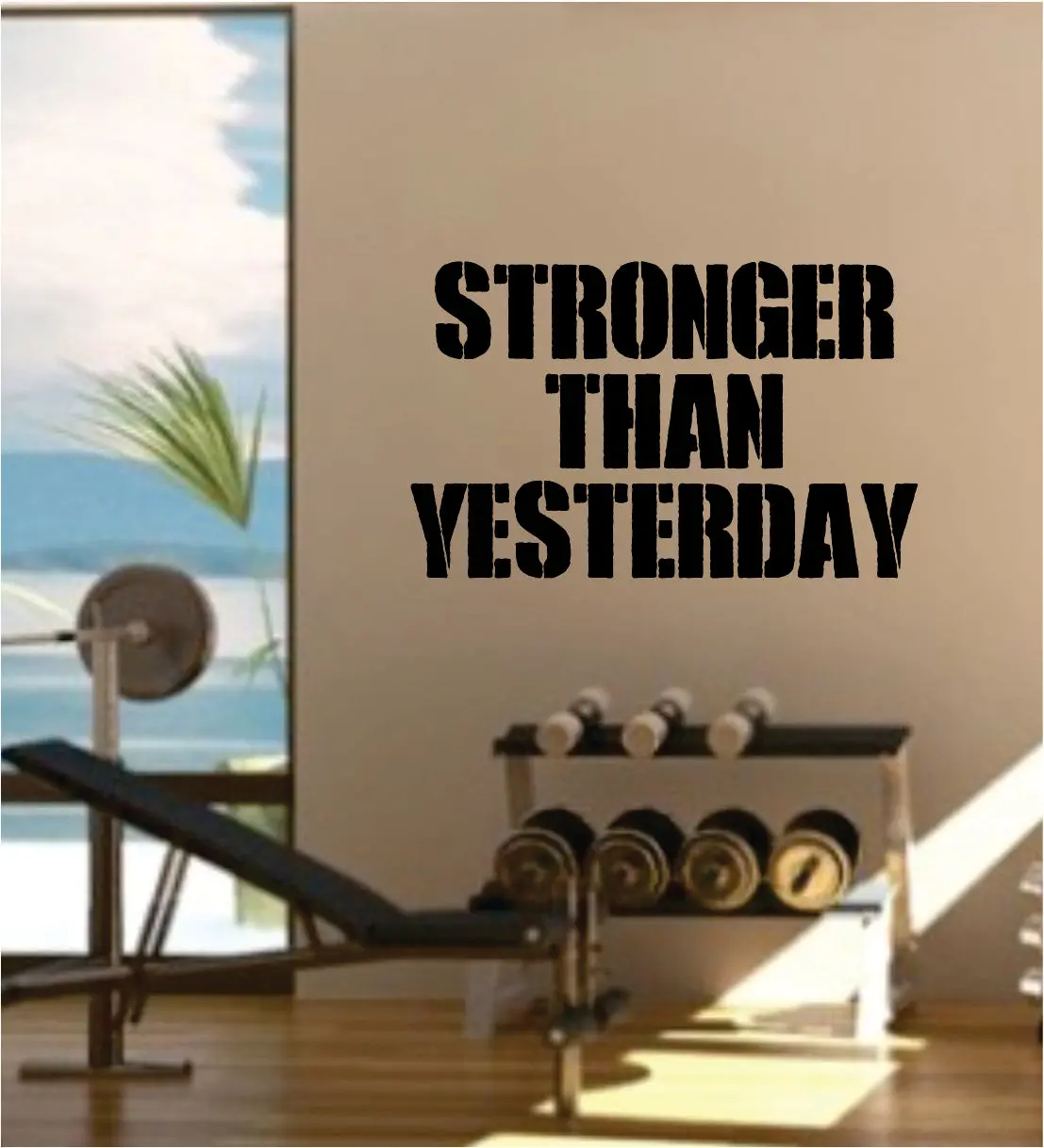Stronger Than Yesterday V3 Gym Quote Fitness Health Work Out Decal Sticker Wall Vinyl Art Wall Room Decor Weights Dumbbell Motivation Inspirational 1
