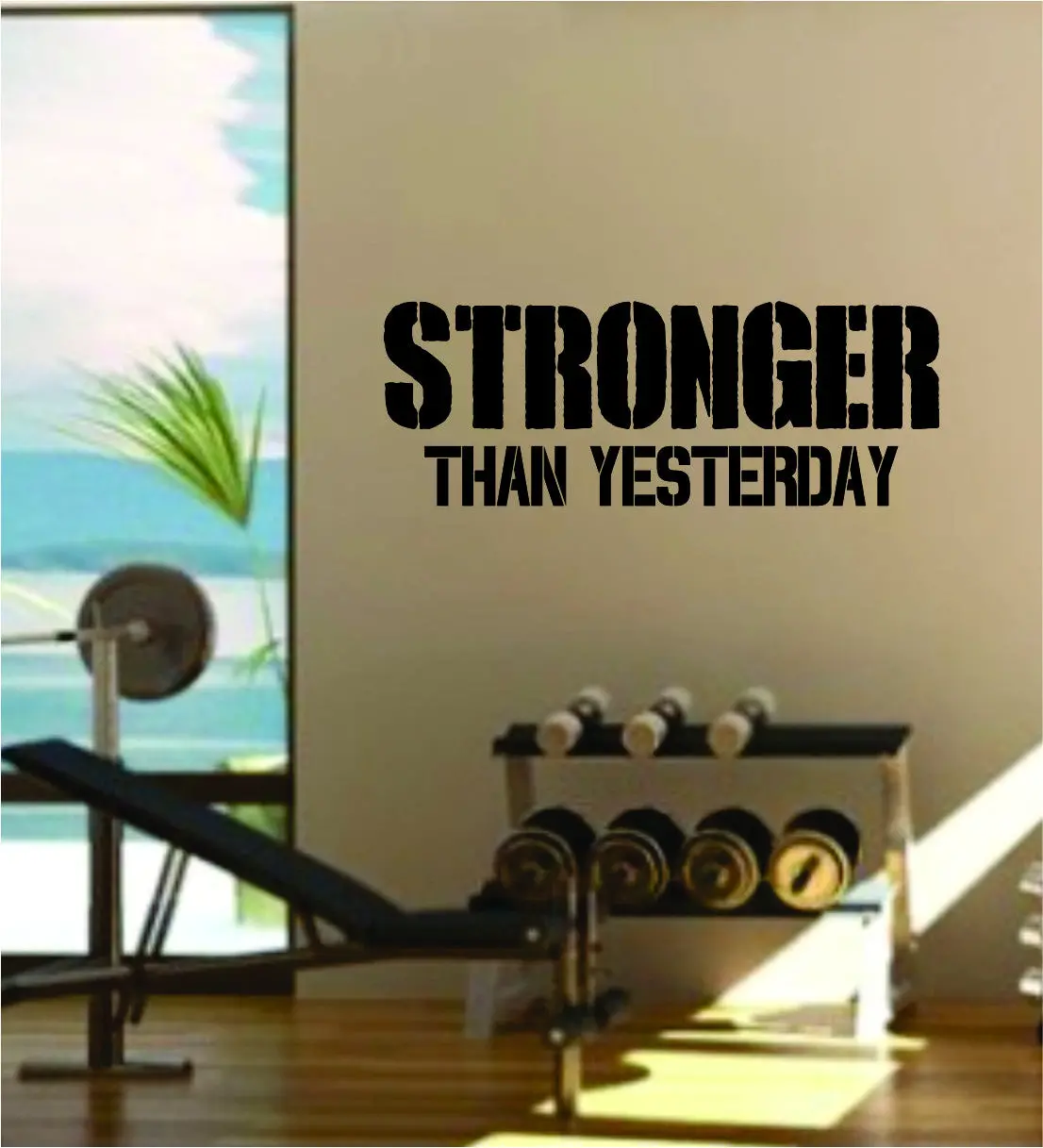 Stronger Than Yesterday Quote Fitness Health Work Out Gym Decal Sticker Wall Vinyl Art Wall Room Decor Weights Motivation Inspirational 1