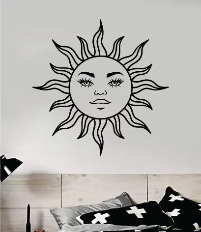 Sun Face Wall Decal Sticker Vinyl Decor Art Home Bedroom Nursery Baby Boy Girl Inspirational Eyes Lashes Brows 1