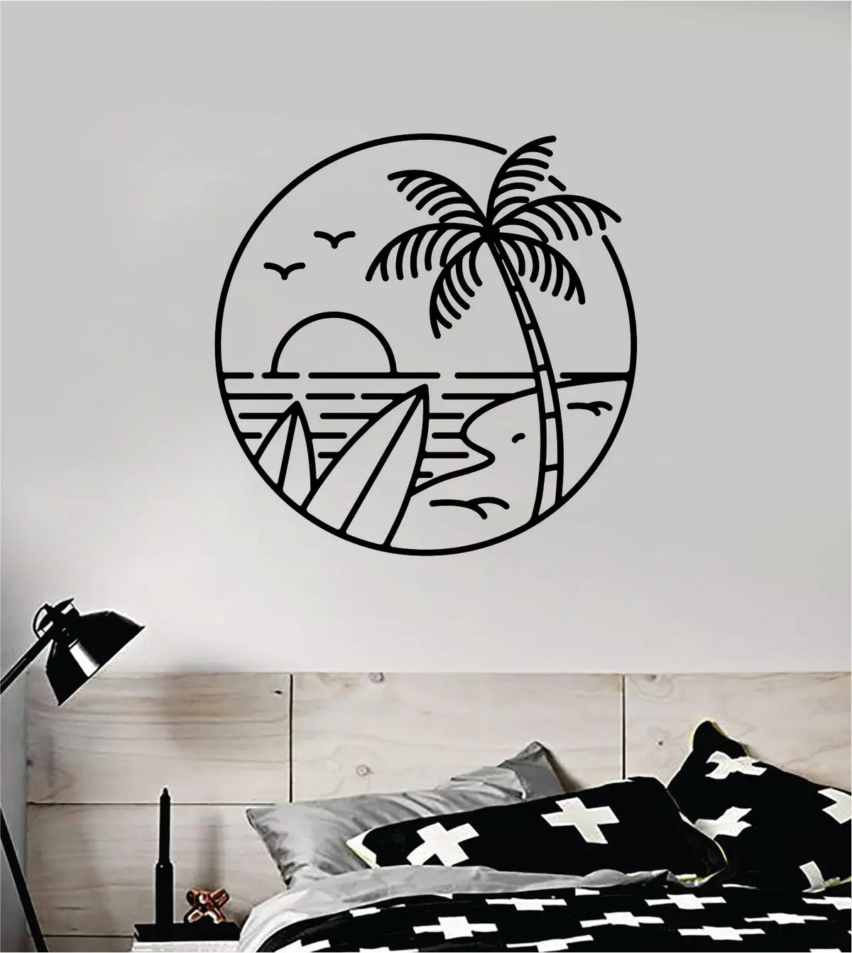 Surf Beach Circle Decal Sticker Wall Vinyl Art Home Room Decor Bedroom Sports Quote Board Surfing Ocean Waves Good Vibes 1