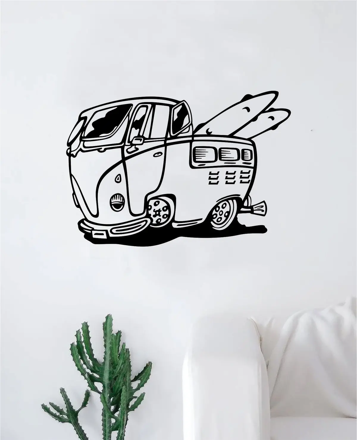 Surf Van Decal Sticker Bedroom Living Room Wall Vinyl Art Home Decor Teen Nursery Vintage Man Cave Auto Surfboard Beach Hippy Vw Volkswagen 1