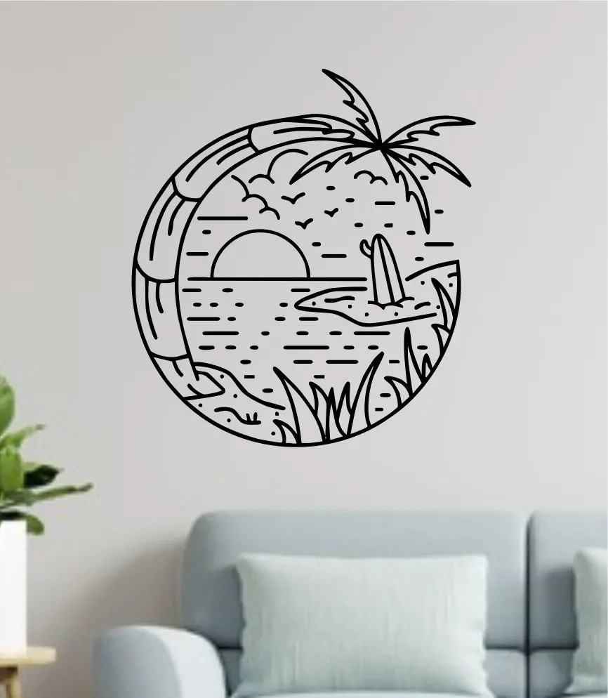 Surf Beach Circle V10 Decal Sticker Wall Vinyl Art Home Room Decor Bedroom Sports Quote Boy Girl Teen Baby Nursery Surfing Ocean Waves Good Vibes Men Dad 1