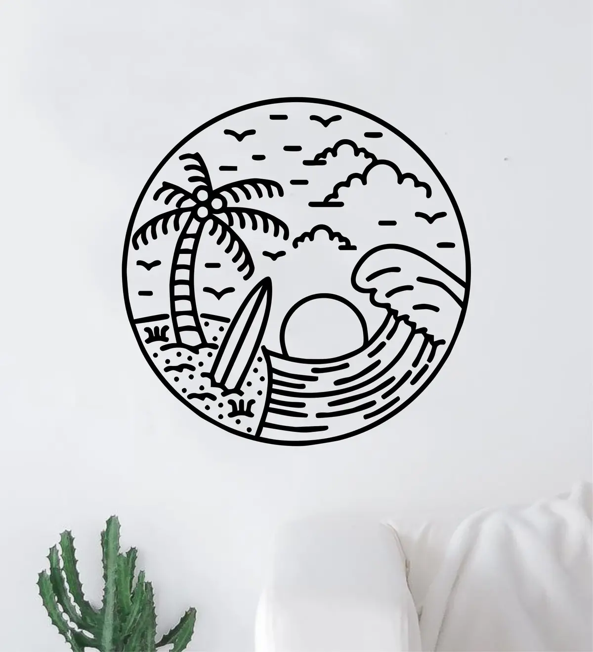 Surf Beach Circle V11 Decal Sticker Wall Vinyl Art Home Room Decor Bedroom Sports Quote Boy Girl Teen Baby Nursery Surfing Ocean Waves Good Vibes Men Dad 1