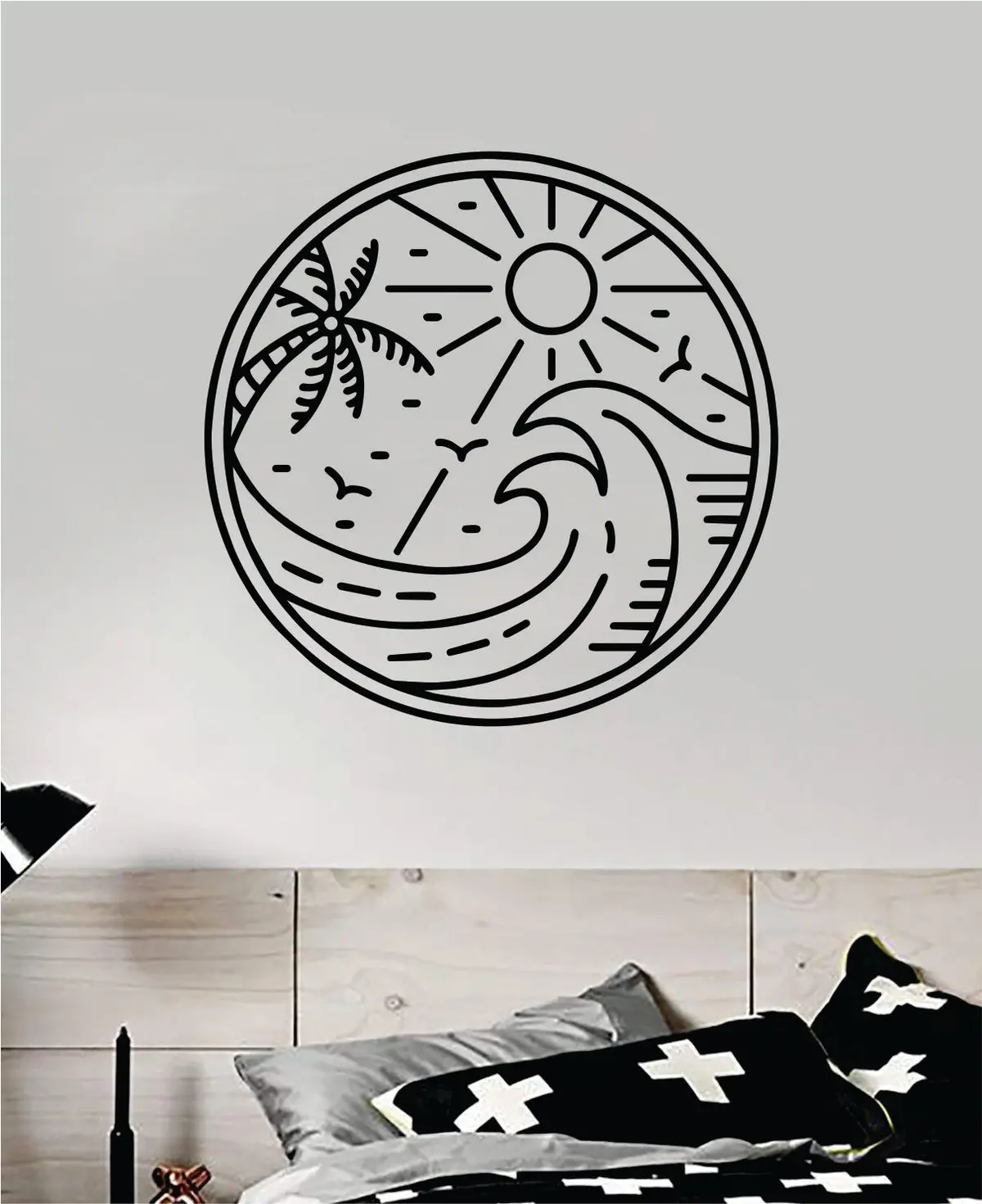 Surf Beach Circle V3 Decal Sticker Wall Vinyl Art Home Room Decor Bedroom Sports Quote Surfing Ocean Waves Good Vibes 1