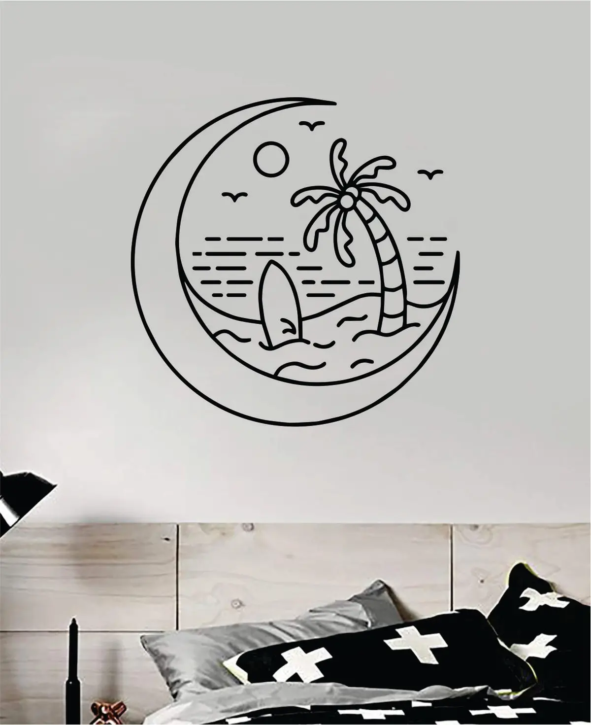 Surf Beach Circle V4 Decal Sticker Wall Vinyl Art Home Room Decor Bedroom Sports Quote Surfing Ocean Waves Good Vibes 1