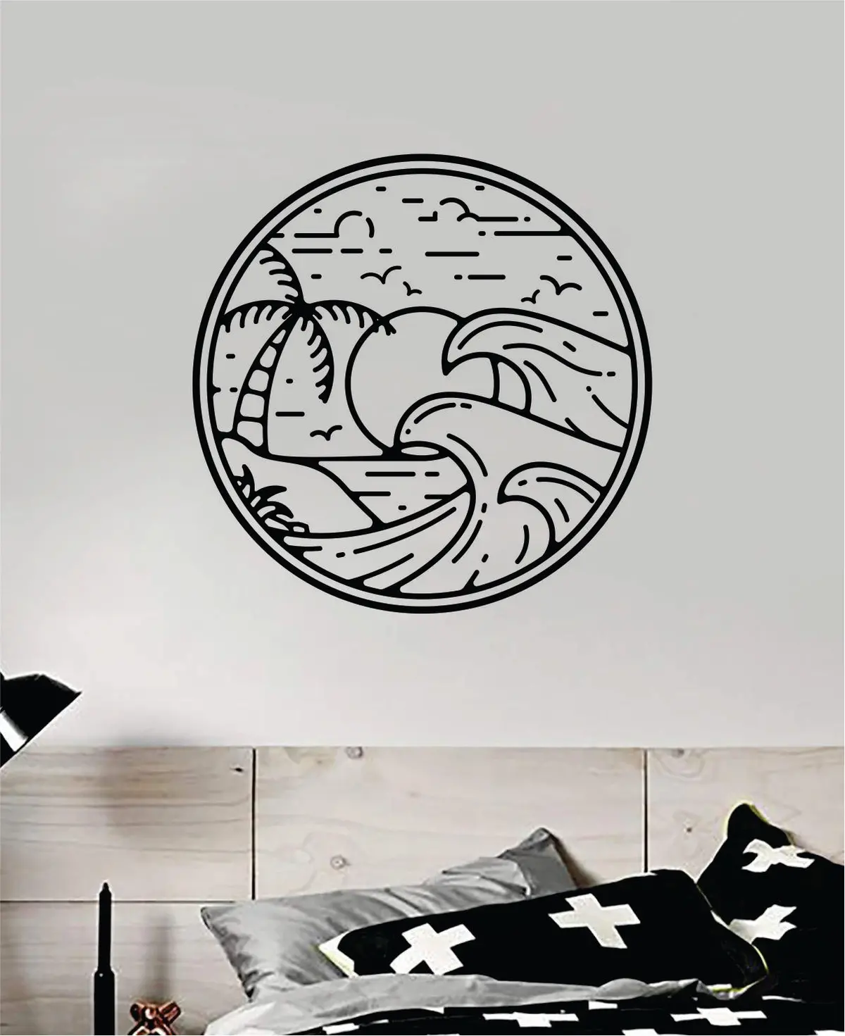 Surf Beach Circle V5 Decal Sticker Wall Vinyl Art Home Room Decor Bedroom Sports Quote Surfing Ocean Waves Good Vibes 1