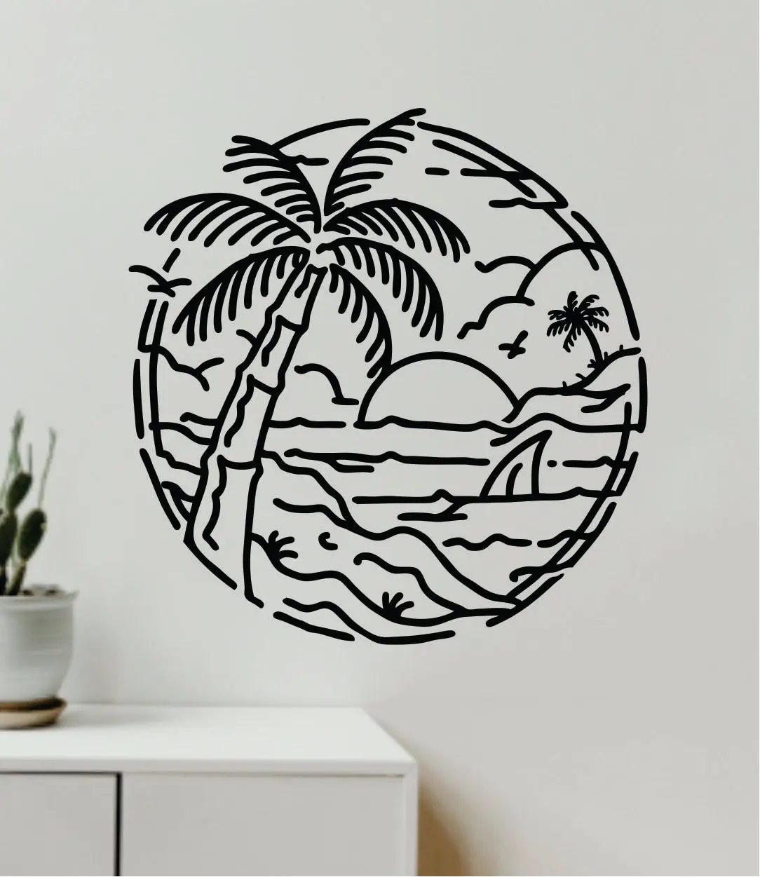 Surf Beach Circle V7 Decal Sticker Wall Vinyl Art Home Room Decor Bedroom Sports Quote Boy Girl Teen Baby Nursery Surfing Ocean Waves Good Vibes Men Dad 1