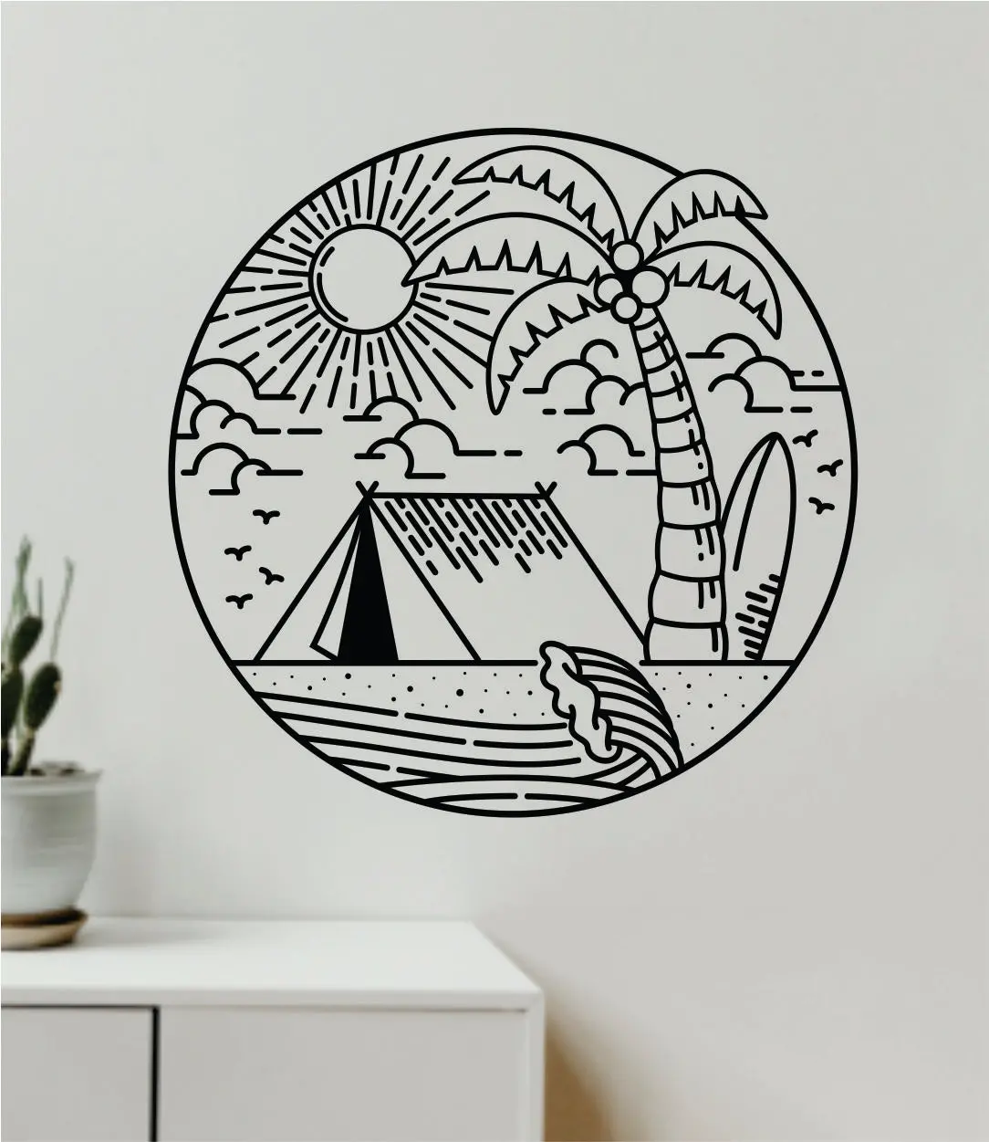 Surf Beach Circle V8 Decal Sticker Wall Vinyl Art Home Room Decor Bedroom Sports Quote Boy Girl Teen Baby Nursery Surfing Ocean Waves Good Vibes Men Dad 1