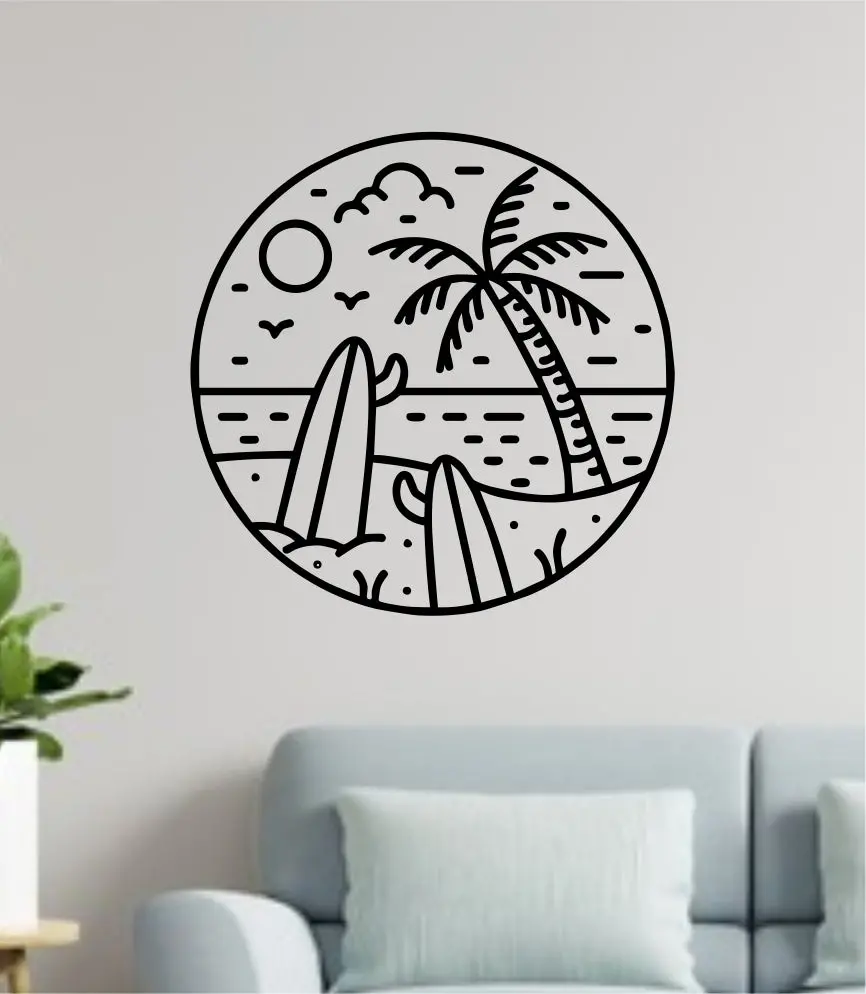 Surf Beach Circle V9 Decal Sticker Wall Vinyl Art Home Room Decor Bedroom Sports Quote Boy Girl Teen Baby Nursery Surfing Ocean Waves Good Vibes Men Dad 1