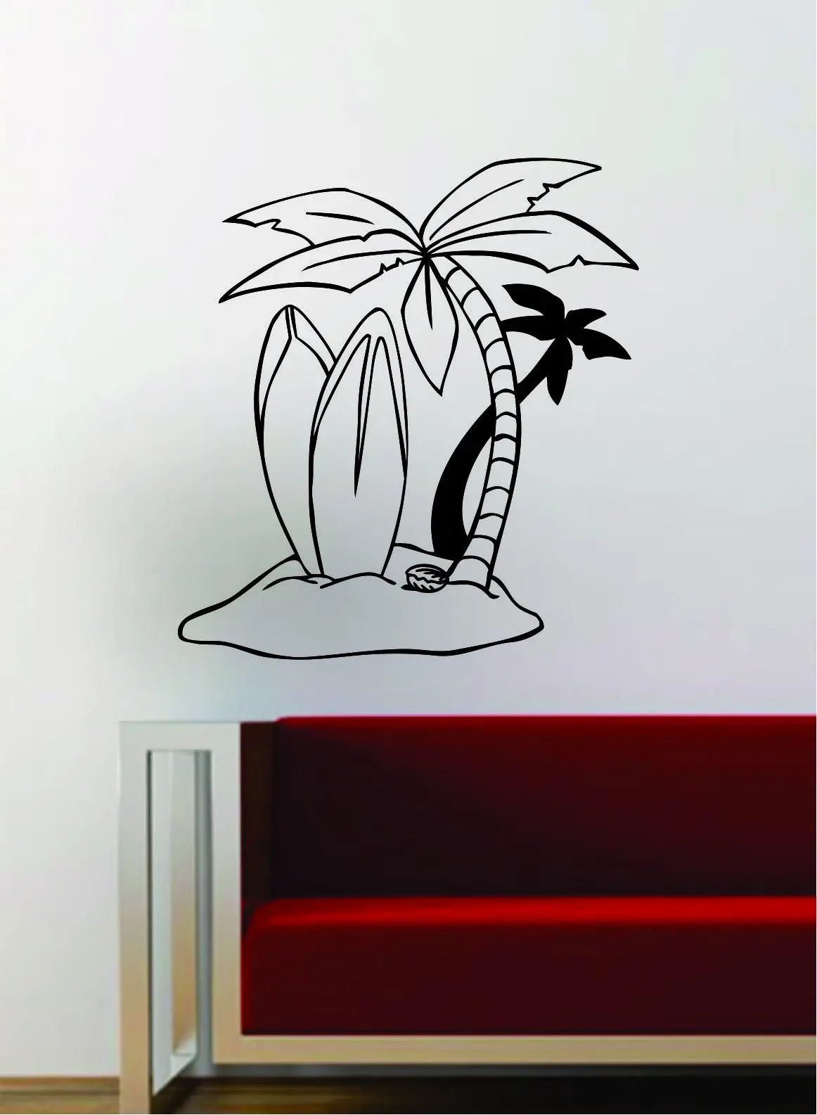 Surfboards Beach Scene Palm Trees Decal Sticker Wall Vinyl Art Decor Home Ocean Surfer Surf Sports Summer 1
