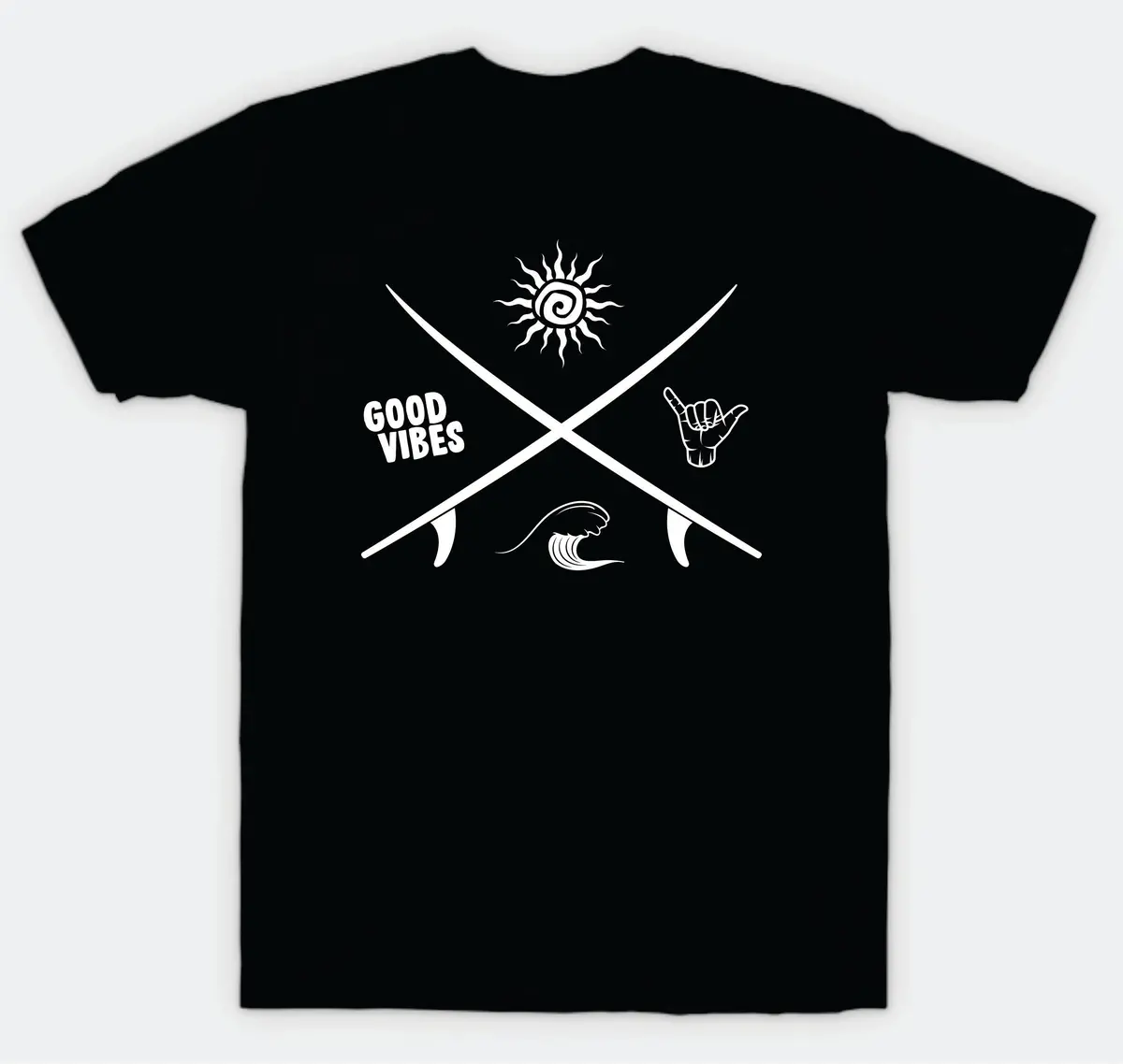 Surfboards Shaka Good Vibes Sun Wave T-Shirt Tee Shirt Vinyl Heat Press Custom Quote Teen Kids Boy Girl Tshirt Sports Beach Ocean Inspirational 1