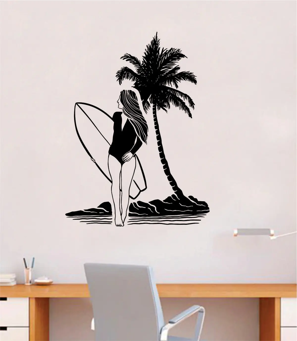 Surfer Girl V2 Decal Sticker Wall Vinyl Art Home Room Decor Travel Adventure Inspirational Nautical Ocean Beach Sports 1
