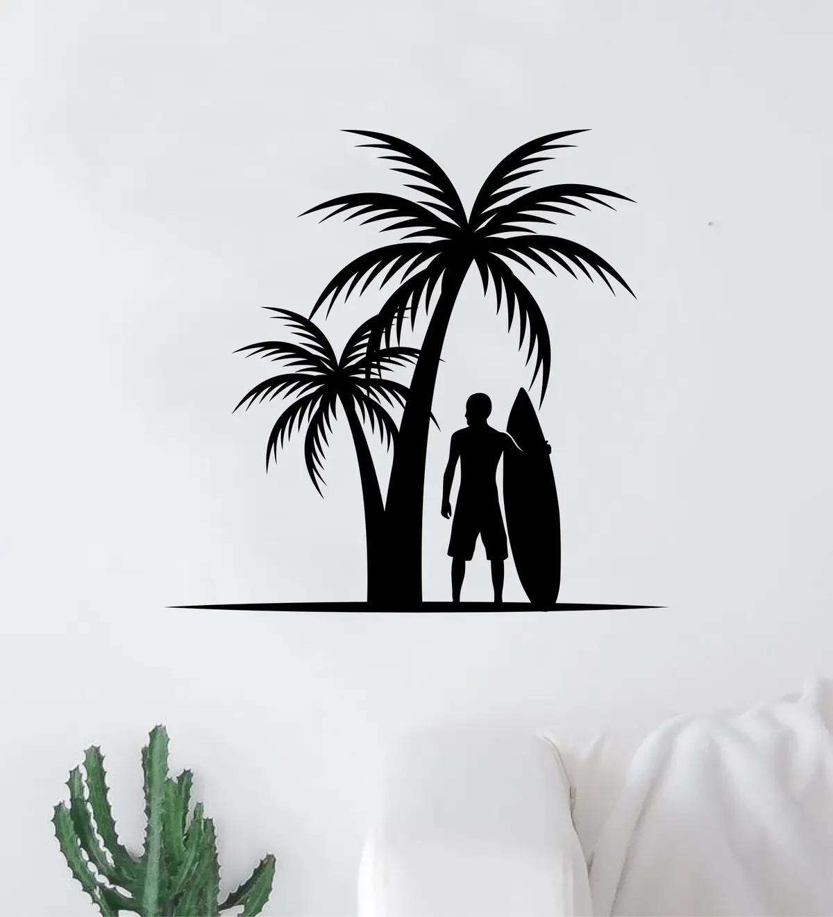 Surfer Palm Trees Wall Decal Sticker Room Bedroom Art Vinyl Decor Teen Inspirational Surfboard Shaka Ocean Beach Good Vibes 1