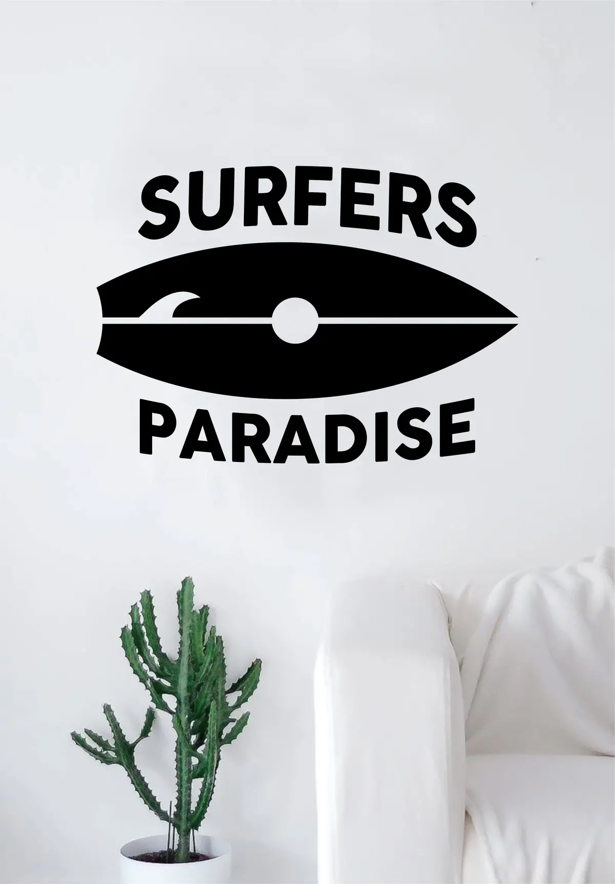 Surfers Paradise Surfboard Shark Quote Decal Sticker Wall Vinyl Art Home Room Decor Living Room Bedroom Sports Quote Surf Surfing Ocean Beach 1