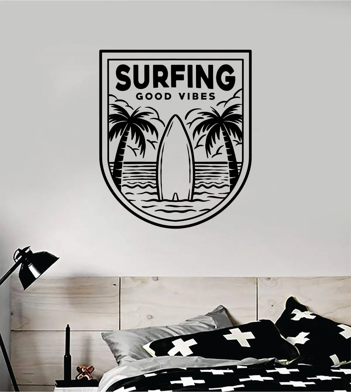Surfing Good Vibes Decal Sticker Wall Vinyl Art Home Room Decor Bedroom Sports Quote Board Surf Ocean Waves Kids Teen 1