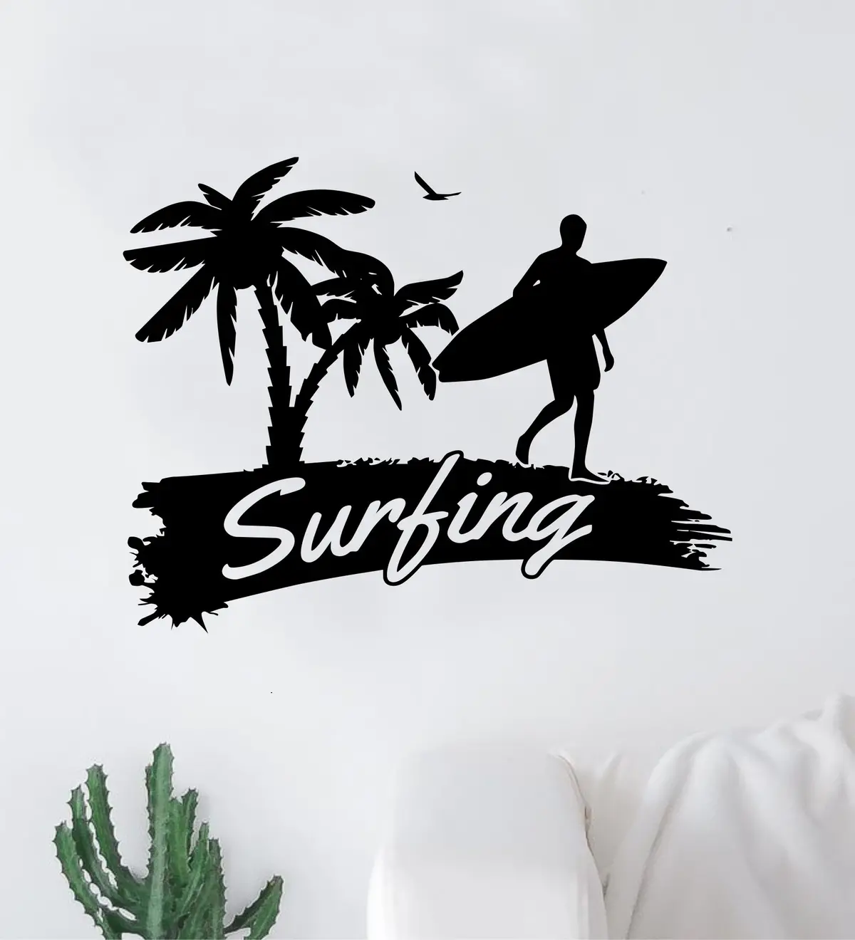 Surfing V3 Wall Decal Home Decor Art Sticker Vinyl Bedroom Boy Girl Teen Sports Surfboard Ocean Beach Palm Trees Surf 1