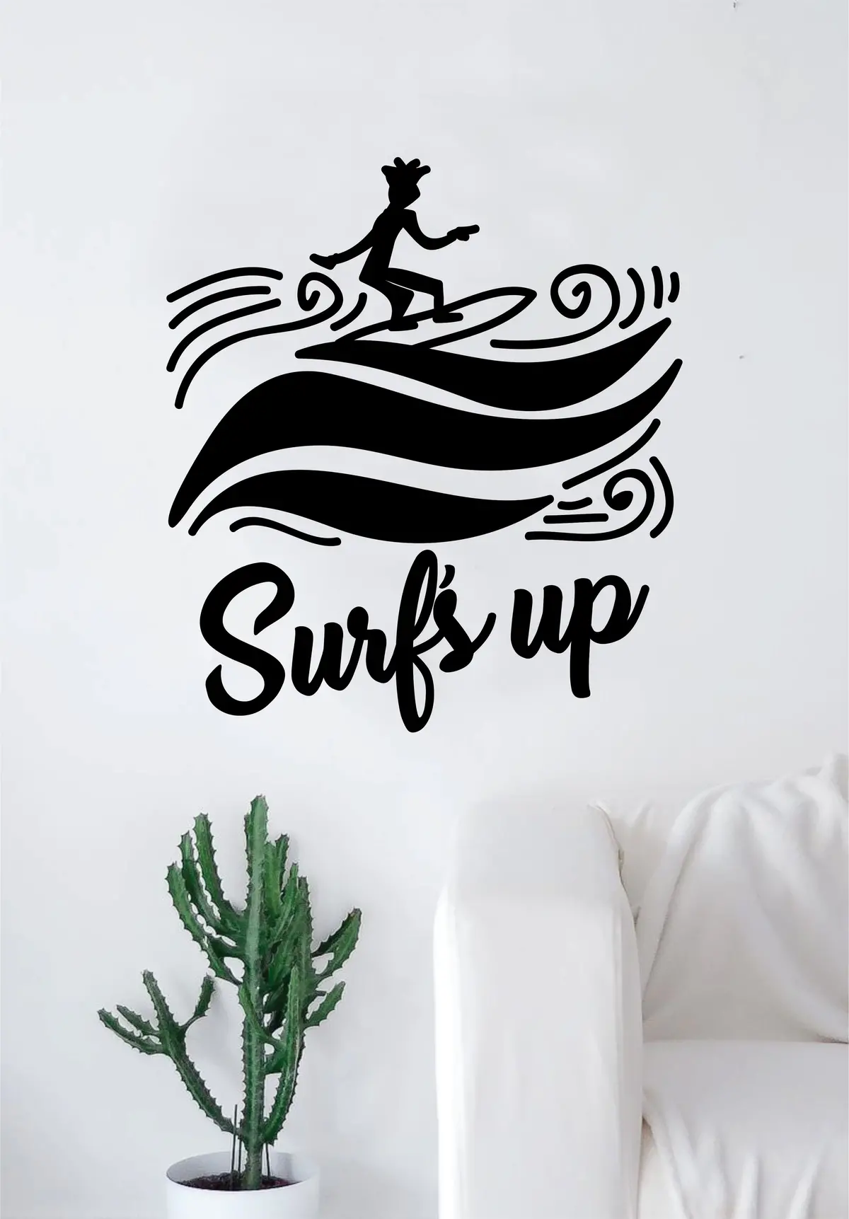 Surf's Up Wave Surfer Quote Decal Sticker Wall Vinyl Art Home Room Decor Travel Adventure Inspirational Nautical Ocean Beach Sports 1