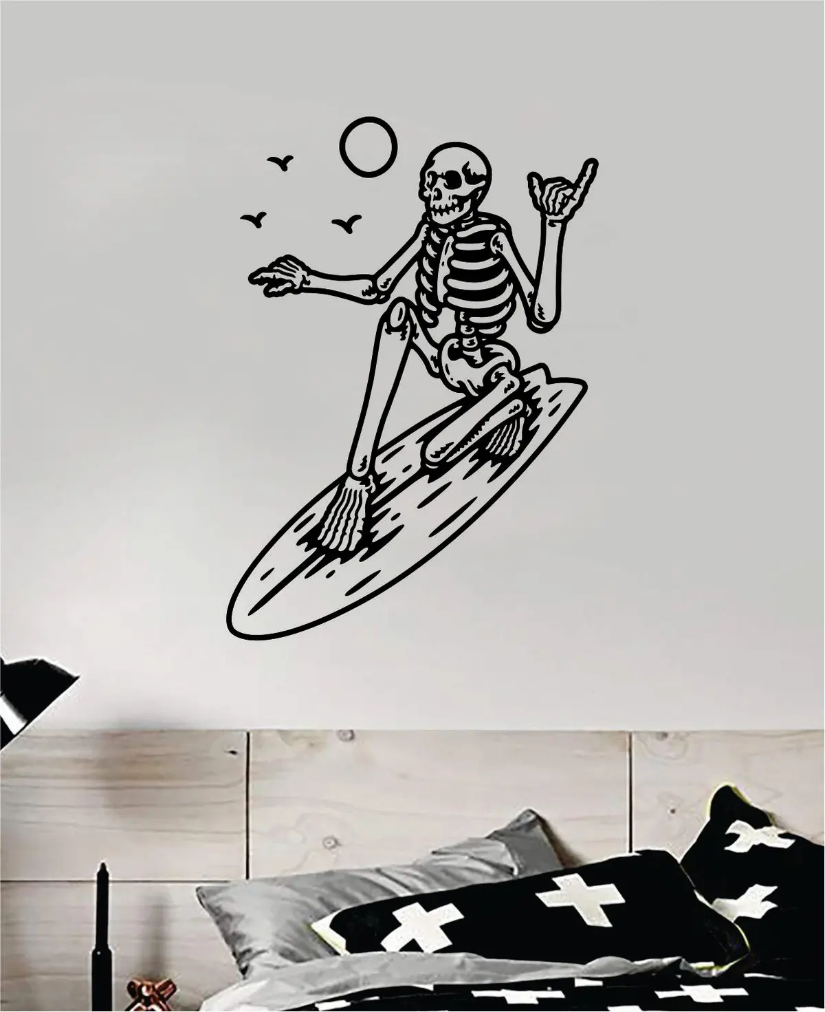 Surf Skeleton Shaka Wall Decal Home Decor Art Bedroom Sticker Vinyl Sports Teen Kids Beach Ocean Skull 1