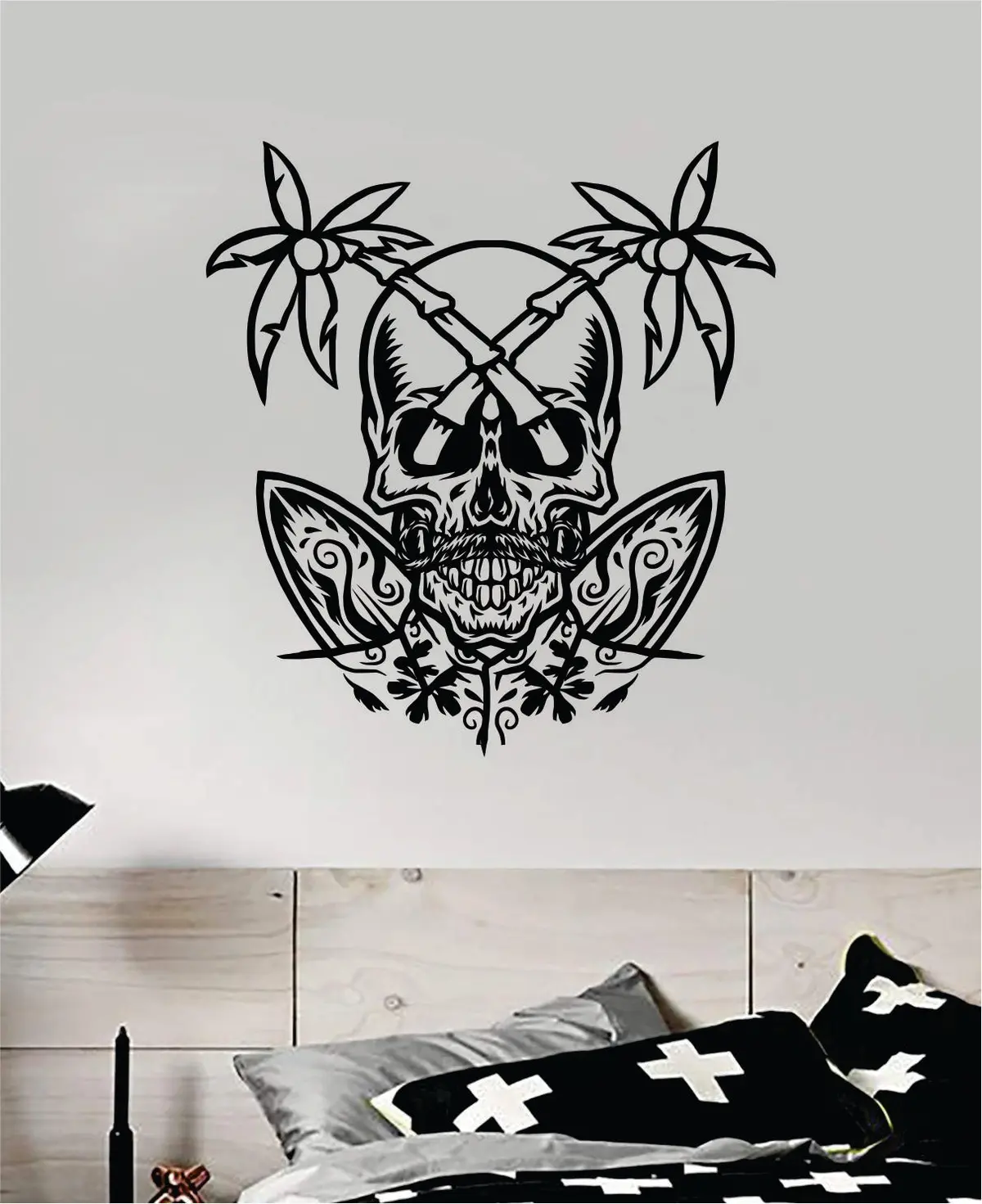 Surf Skull V2 Art Wall Decal Sticker Vinyl Room Bedroom Home Decor Teen Day Of The Dead Zombie Sugarskull Sports Beach Tattoo 1