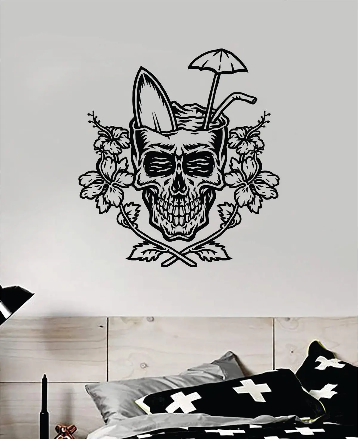 Surf Skull V3 Art Wall Decal Sticker Vinyl Room Bedroom Home Decor Teen Day Of The Dead Zombie Sugarskull Sports Beach Tattoo 1