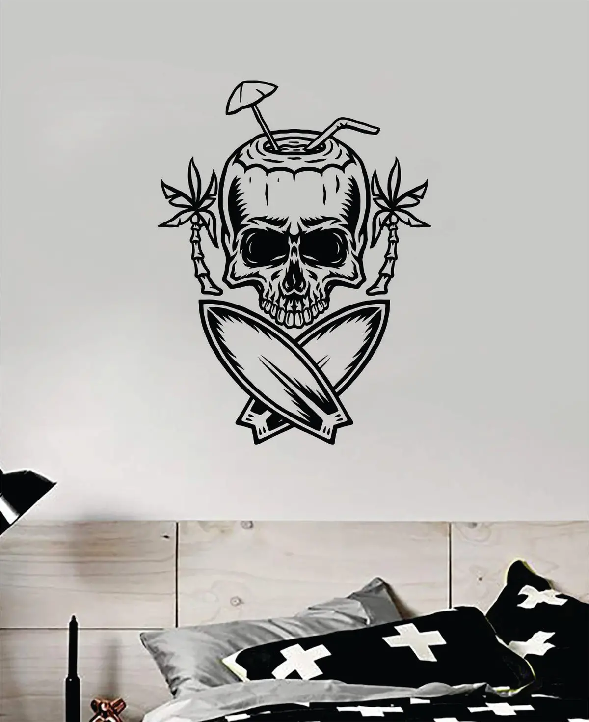 Surf Skull V4 Art Wall Decal Sticker Vinyl Room Bedroom Home Decor Teen Day Of The Dead Zombie Sugarskull Sports Beach Tattoo 1