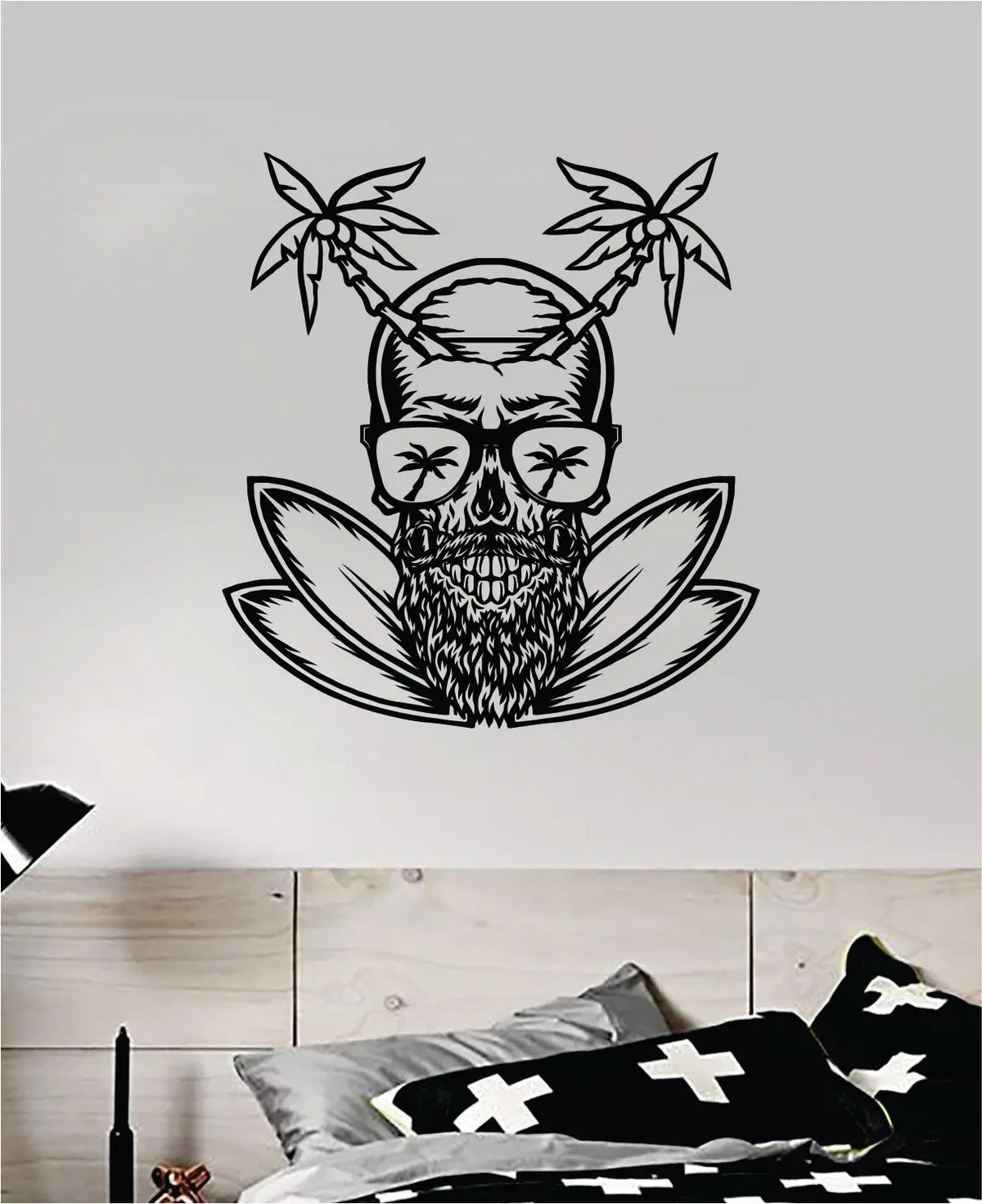 Surf Skull V5 Art Wall Decal Sticker Vinyl Room Bedroom Home Decor Teen Day Of The Dead Zombie Sugarskull Sports Beach Tattoo 1