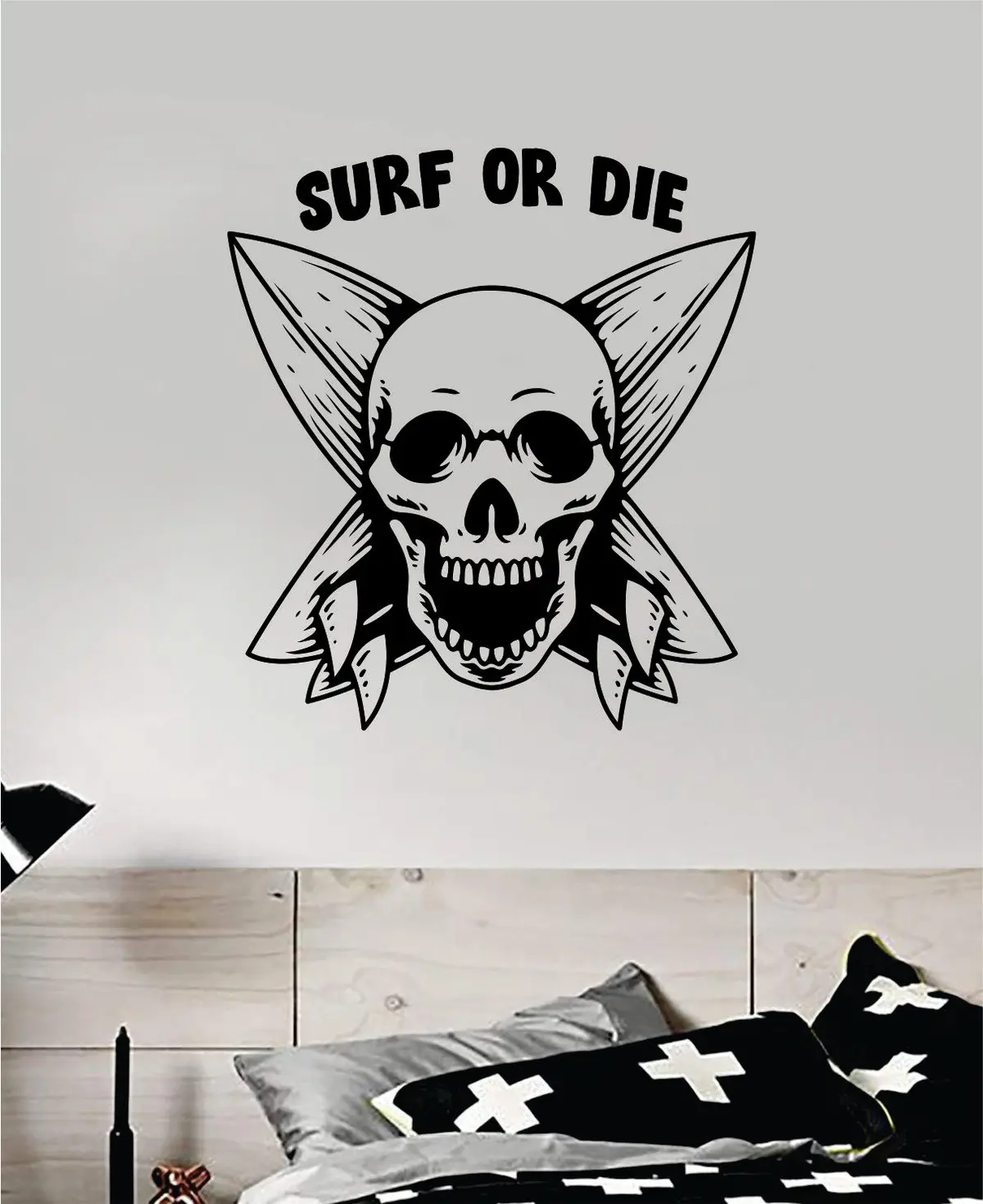 Surf Skull V6 Art Wall Decal Sticker Vinyl Room Bedroom Home Decor Teen Day Of The Dead Zombie Sugarskull Sports Beach Tattoo 1