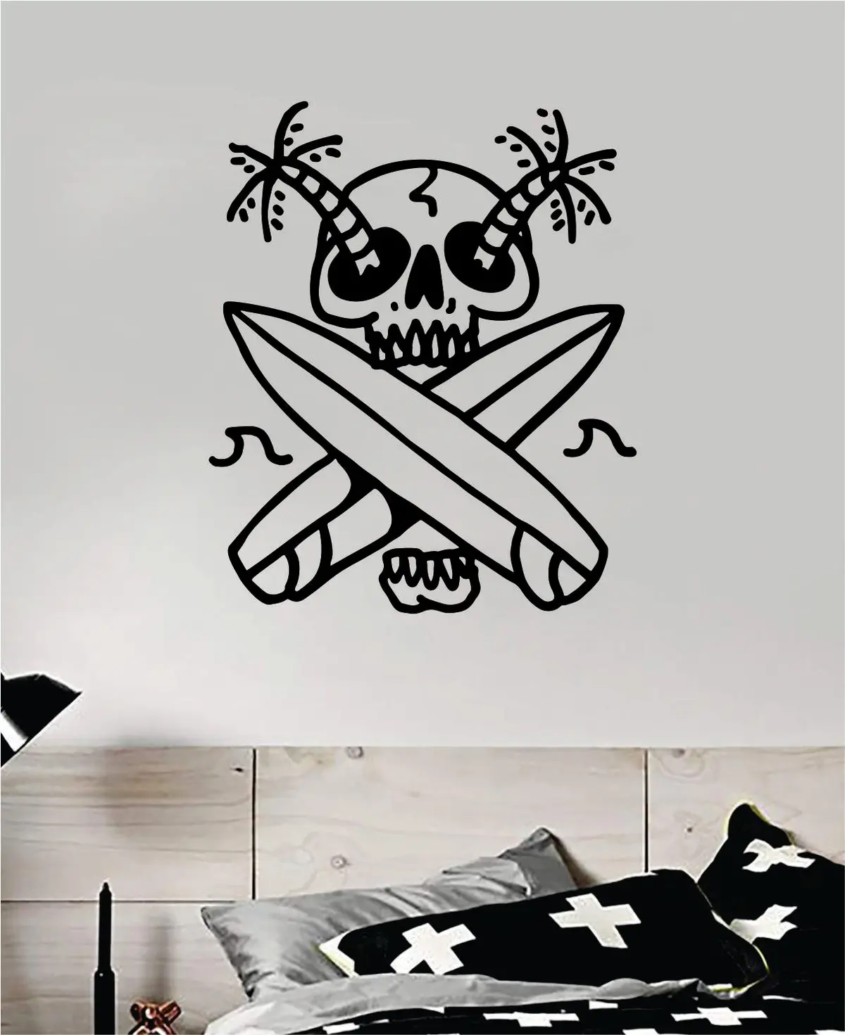 Surf Skull Art Wall Decal Sticker Vinyl Room Bedroom Home Decor Teen Day Of The Dead Zombie Sugarskull Sports Beach Tattoo 1