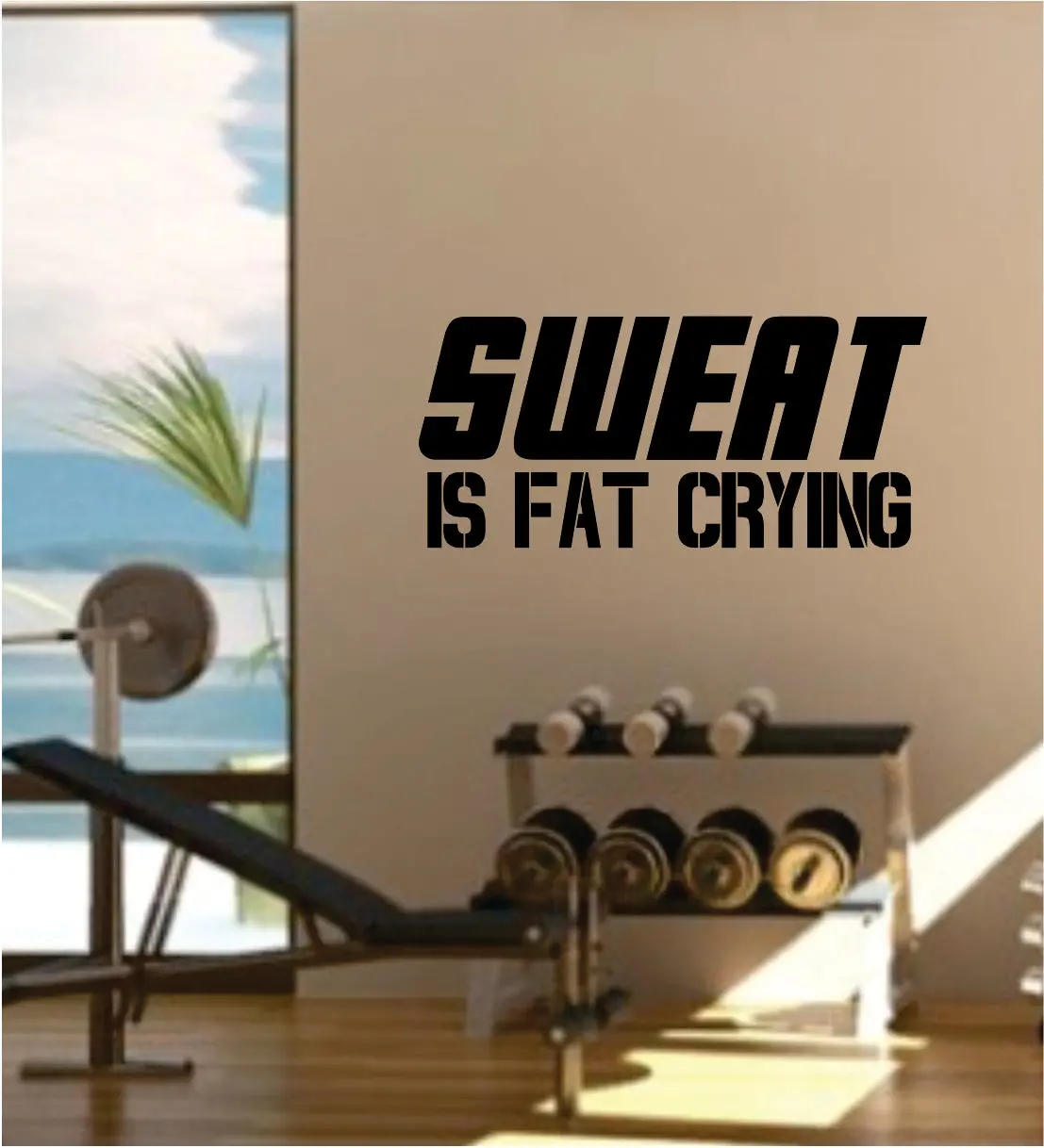 Sweat Is Fat Crying Quote Fitness Health Work Out Gym Decal Sticker Wall Vinyl Art Wall Room Decor Weights Dumbbell Motivation Inspirational Funny 1