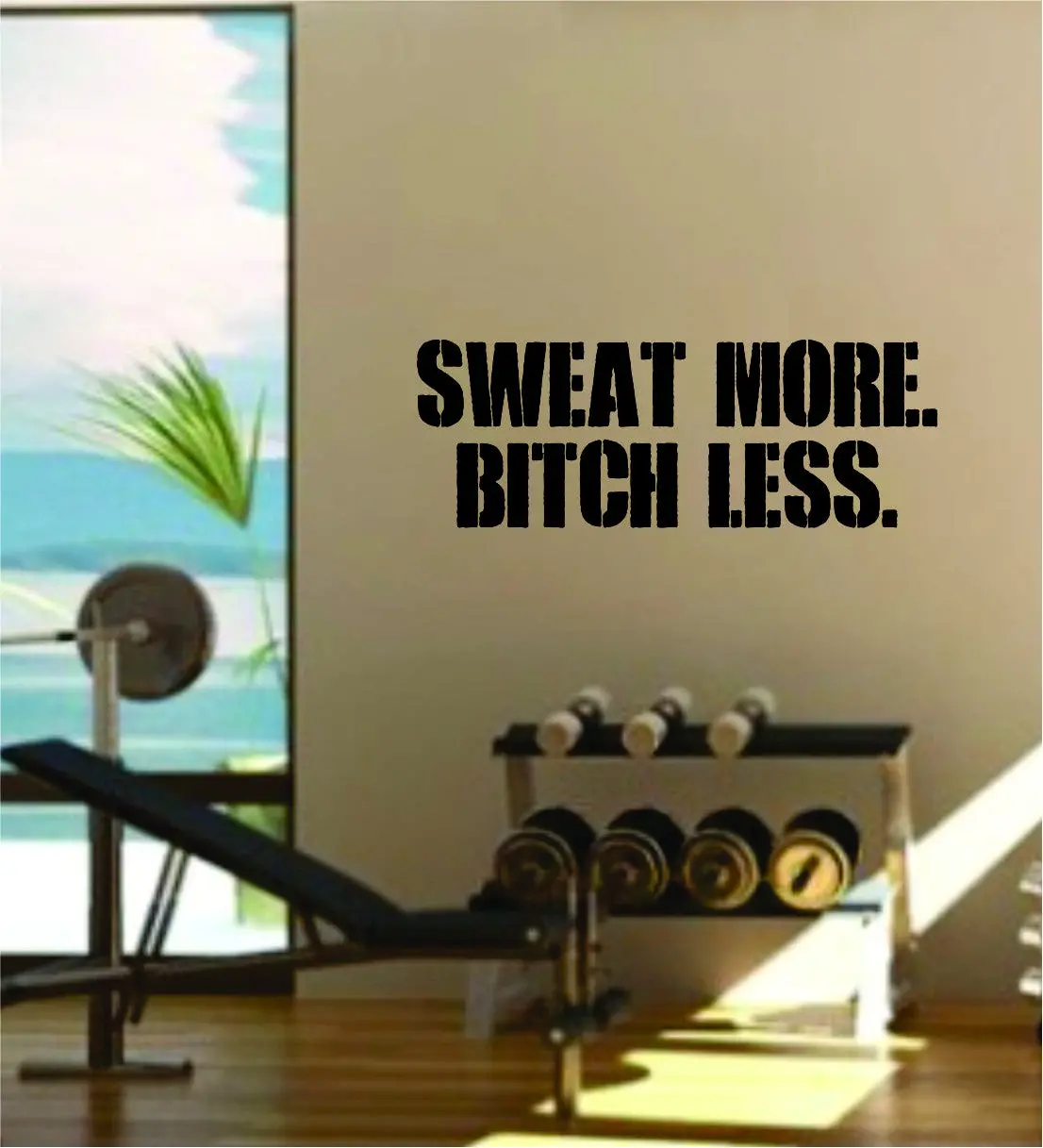 Sweat More Quote Fitness Health Work Out Gym Decal Sticker Wall Vinyl Art Wall Room Decor Weights Motivation Inspirational 1
