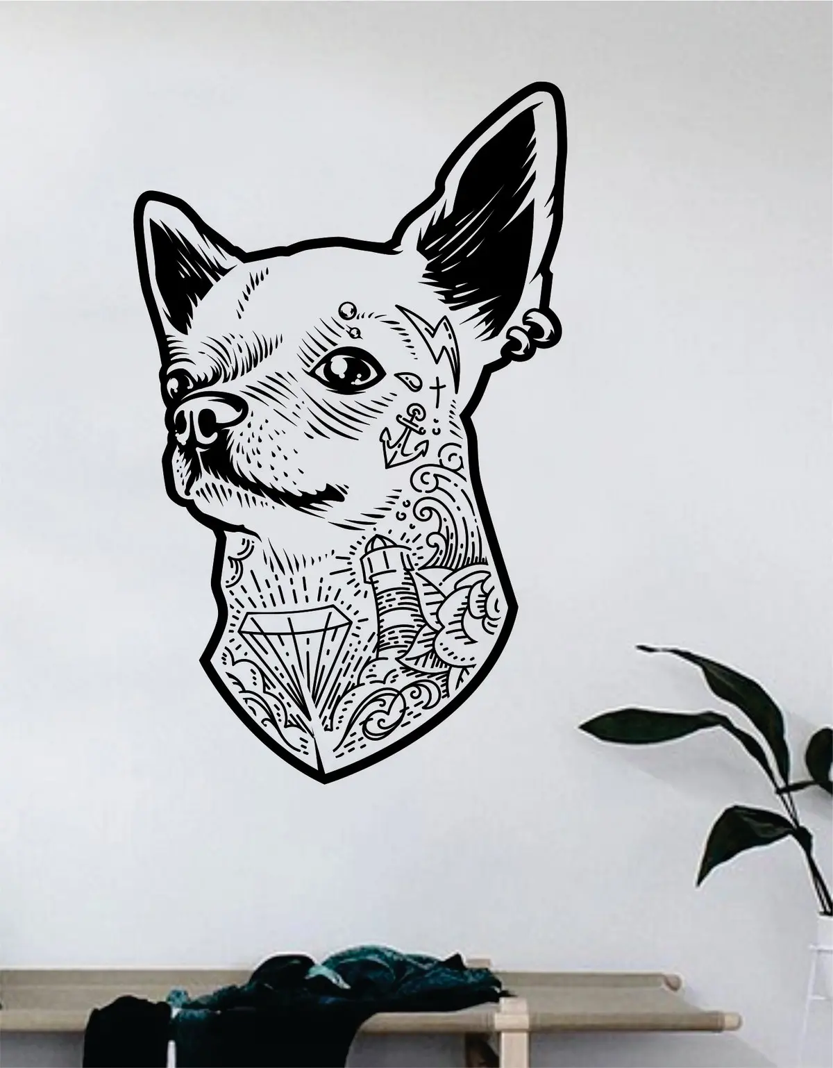 Tattoo Chihuahua Dog Wall Decal Sticker Room Bedroom Art Vinyl Decor Decoration Teen Animal Puppy Adopt Rescue 1
