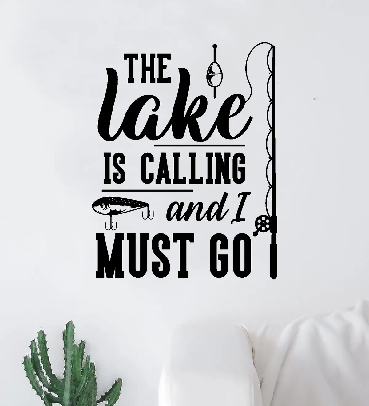 The Lake Is Calling Wall Decal Sticker Vinyl Art Bedroom Room Decor Quote Vacation Relax Boat Fish Summer Man Cave River Ocean Men Dad Family Fisherman Nature 1