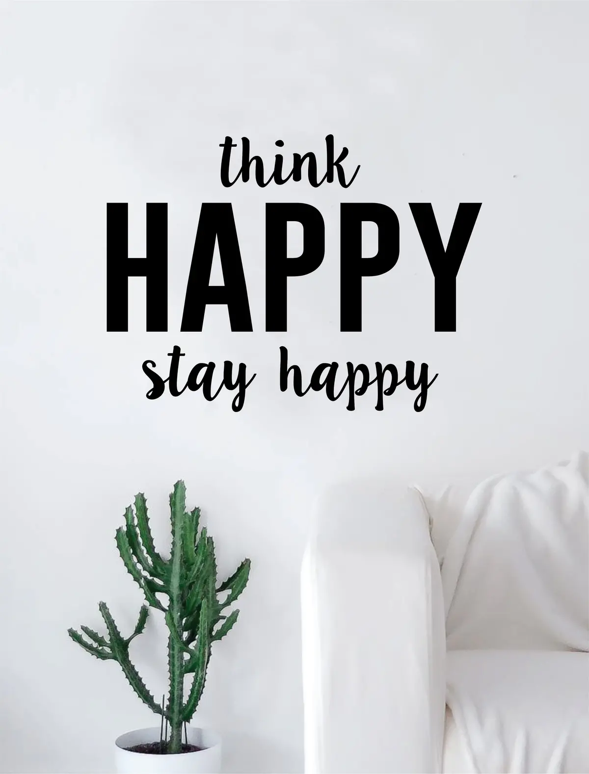Think Happy Stay Happy Wall Decal Sticker Room Art Vinyl Beautiful Namaste Meditate Buddha Peace Love Zen Quote 1