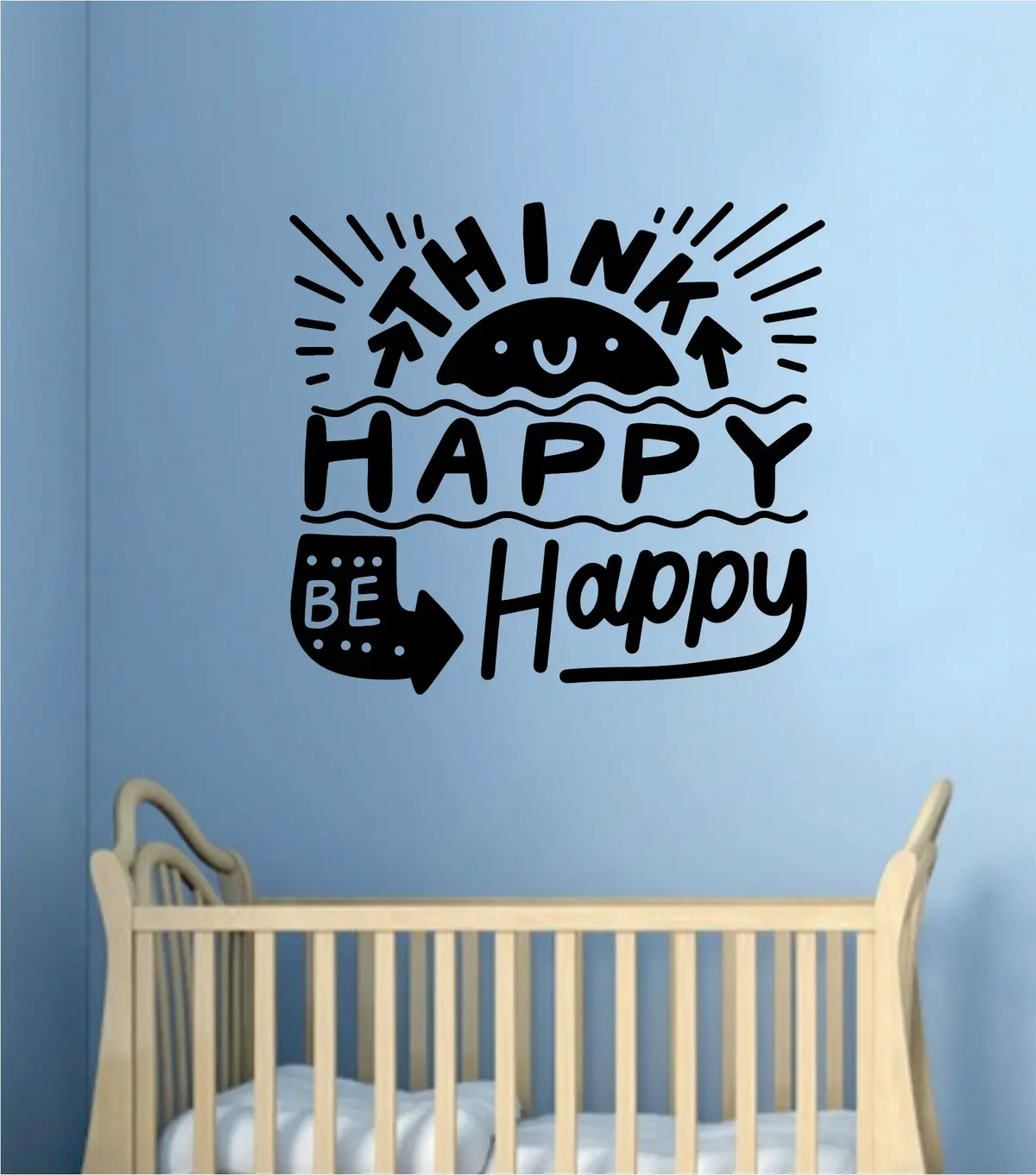 Think Happy Be Happy V2 Wall Decal Home Decor Bedroom Vinyl Sticker Quote Baby Teen Nursery Girl School Vibes Happy Inspirational 1