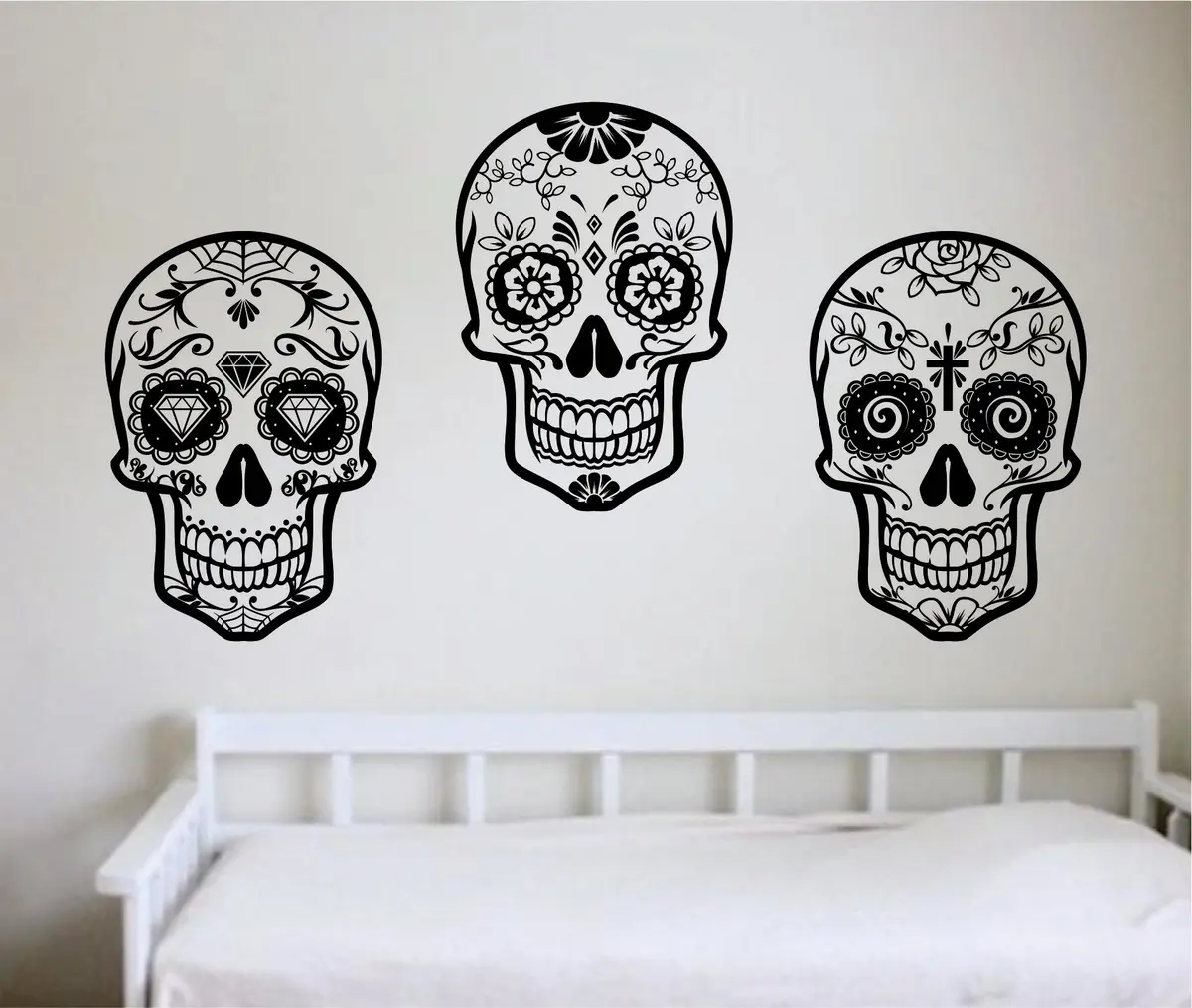 Three Sugar Skulls Art Wall Decal Sticker Vinyl Room Bedroom Decor Teen Halloween Sugarskull Day Of The Dead Scary Tattoo Zombie 1